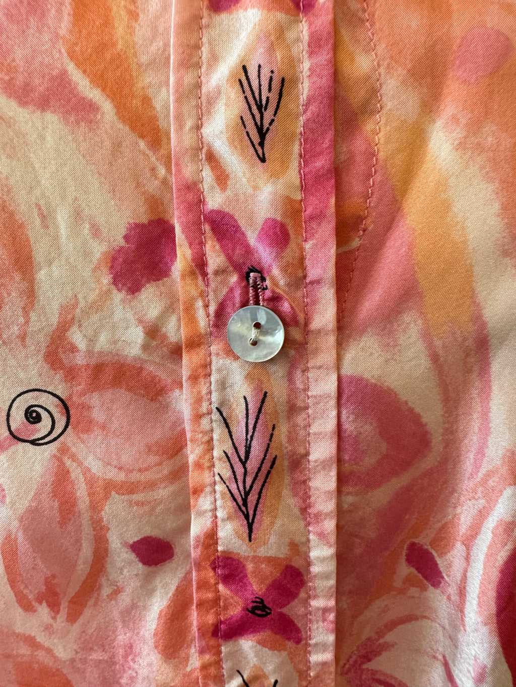 Sigrid Olsen Collection 100% Silk Pink Floral Button-Up Blouse Women's 1X