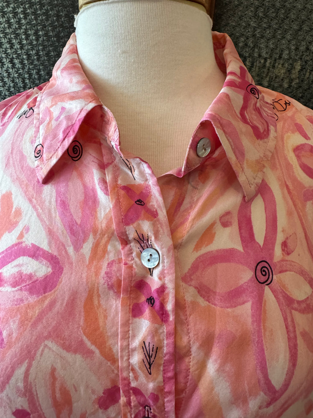 Sigrid Olsen Collection 100% Silk Pink Floral Button-Up Blouse Women's 1X