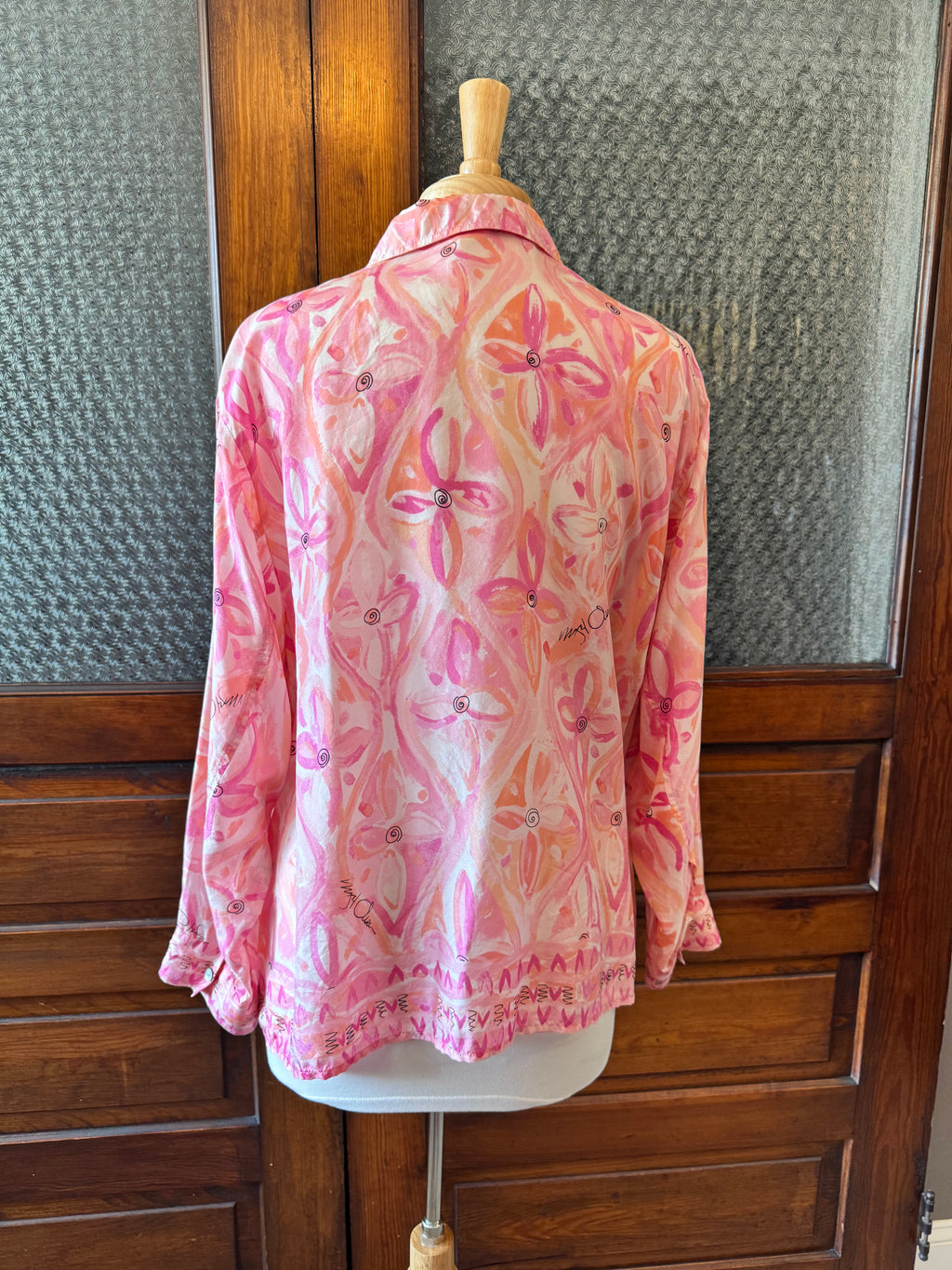 Sigrid Olsen Collection 100% Silk Pink Floral Button-Up Blouse Women's 1X