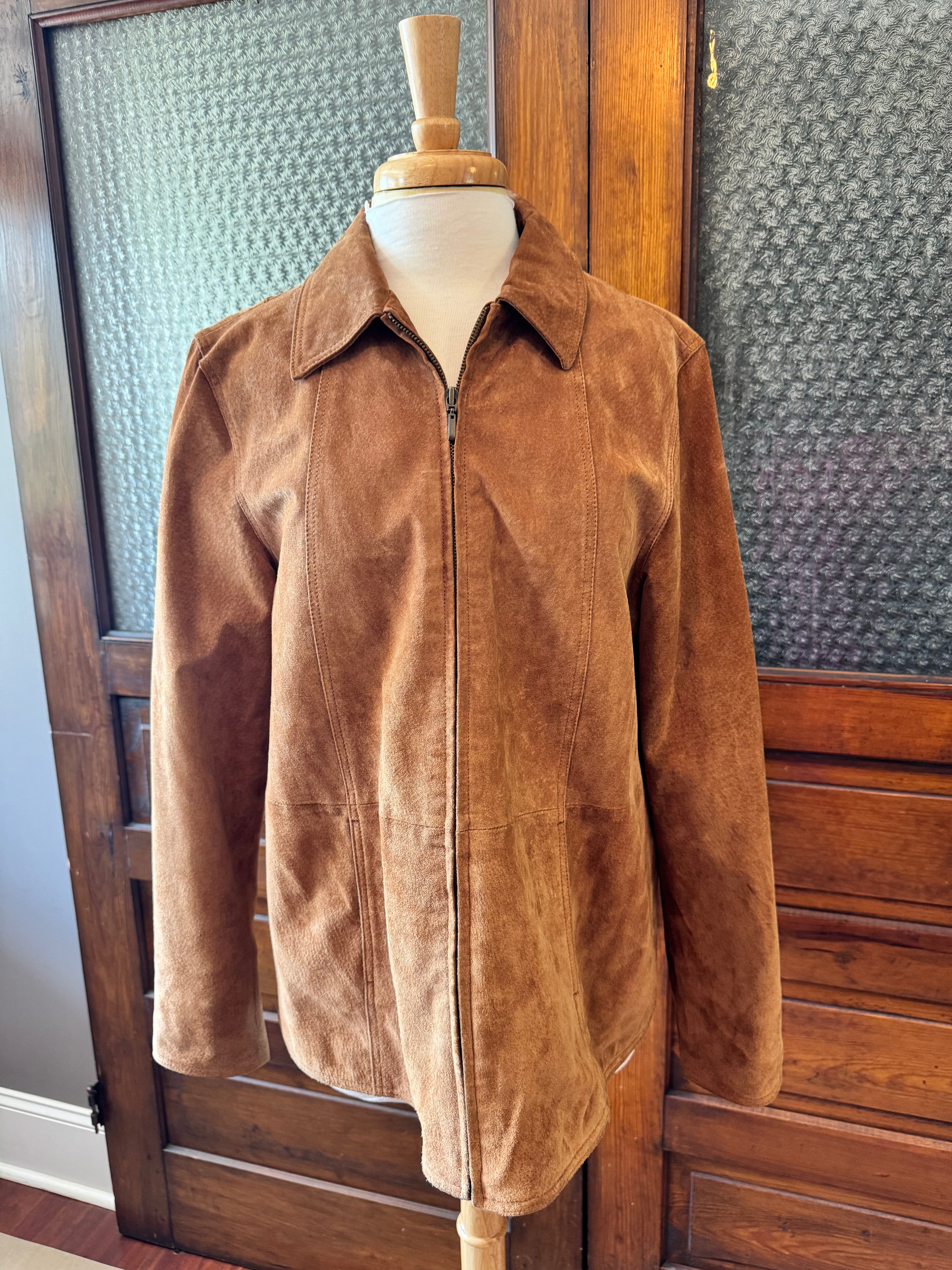 Coldwater Creek Women's L Brown Genuine Suede Leather Zip Jacket