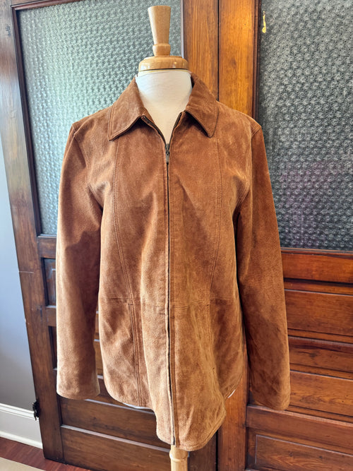 Coldwater Creek Women's L Brown Genuine Suede Leather Zip Jacket