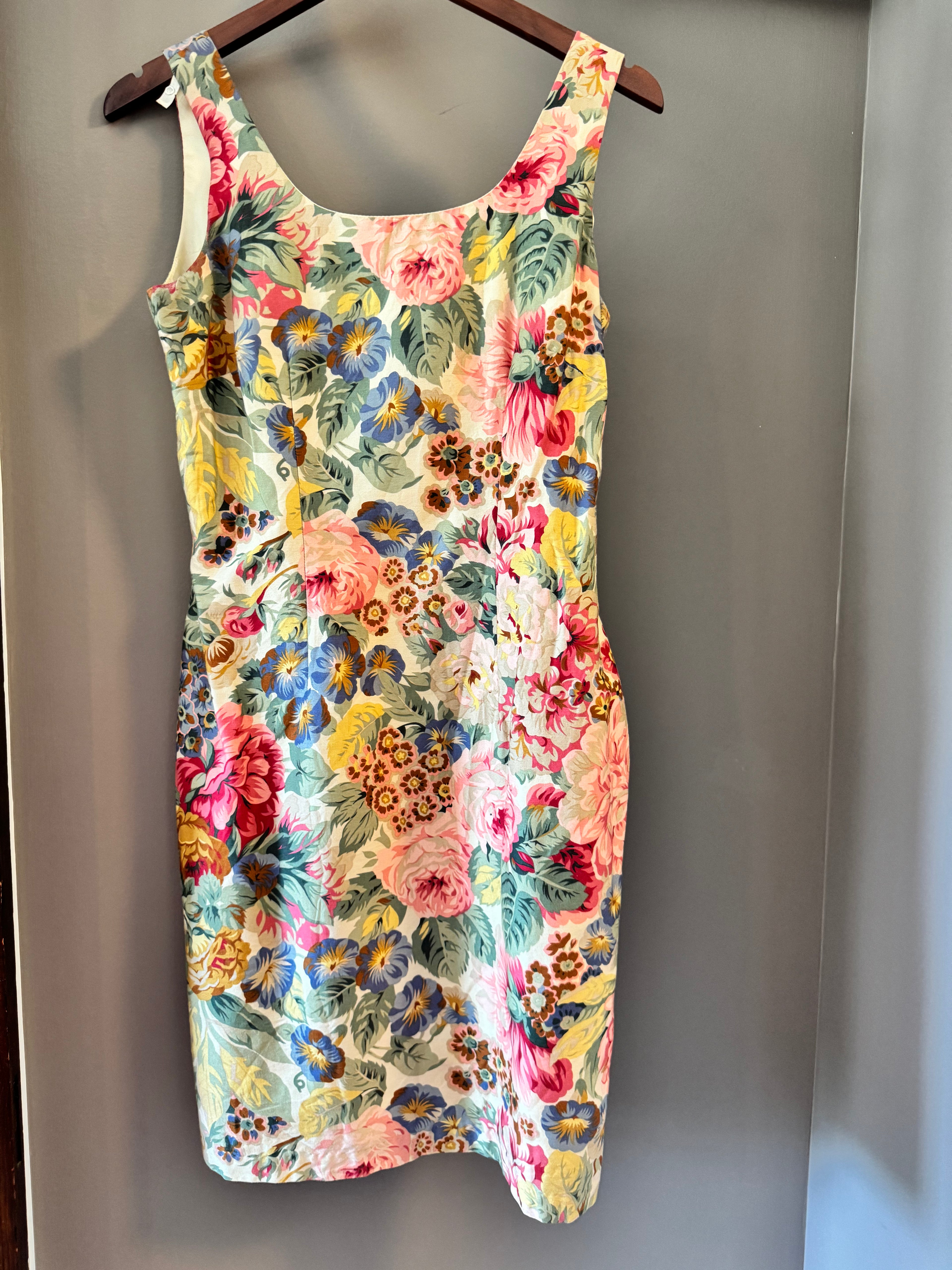Vintage Misty Lane Floral Cotton Sheath Dress Size 7/8 Made in USA