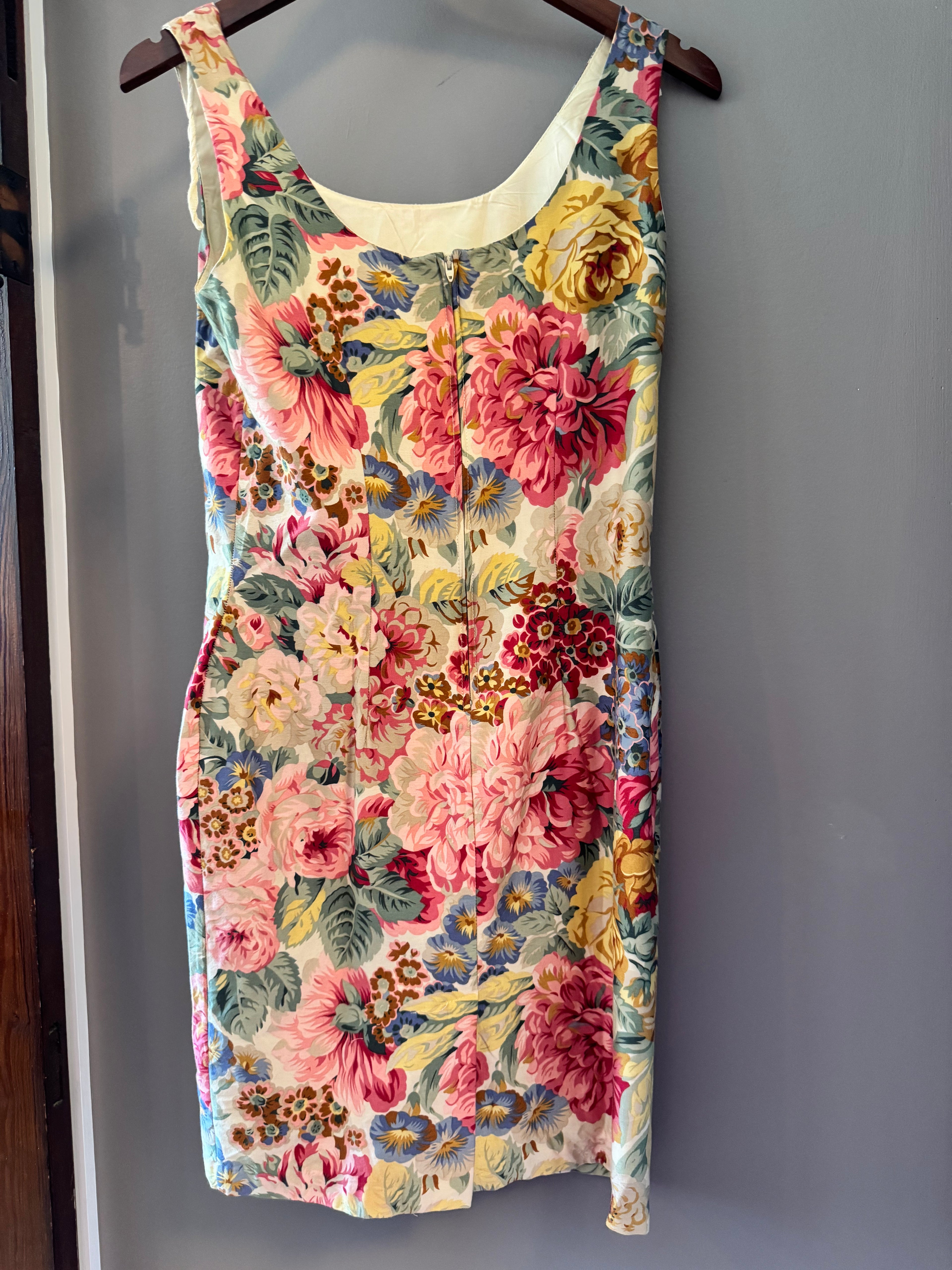 Vintage Misty Lane Floral Cotton Sheath Dress Size 7/8 Made in USA