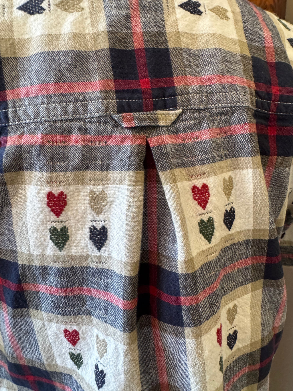 Vintage Bobbie Brooks Plaid Embroidered Heart Short Sleeve Shirt Women's Small