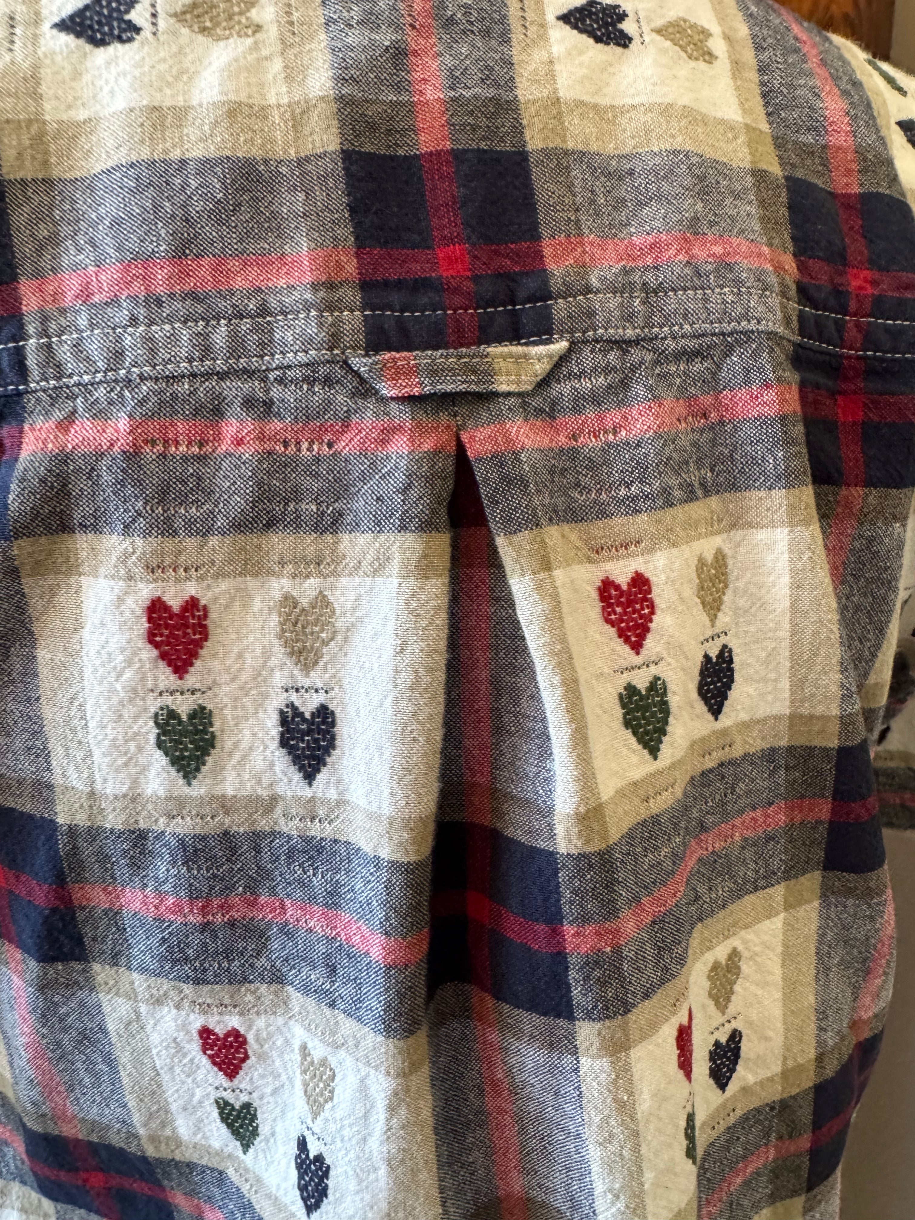 Vintage Bobbie Brooks Plaid Embroidered Heart Short Sleeve Shirt Women's Small