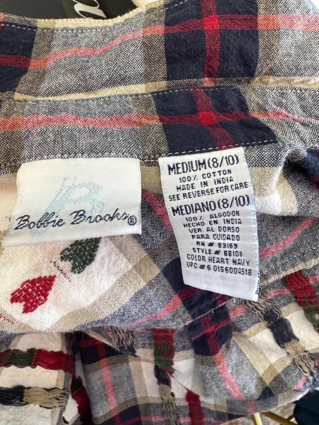 Vintage Bobbie Brooks Plaid Embroidered Heart Short Sleeve Shirt Women's Small