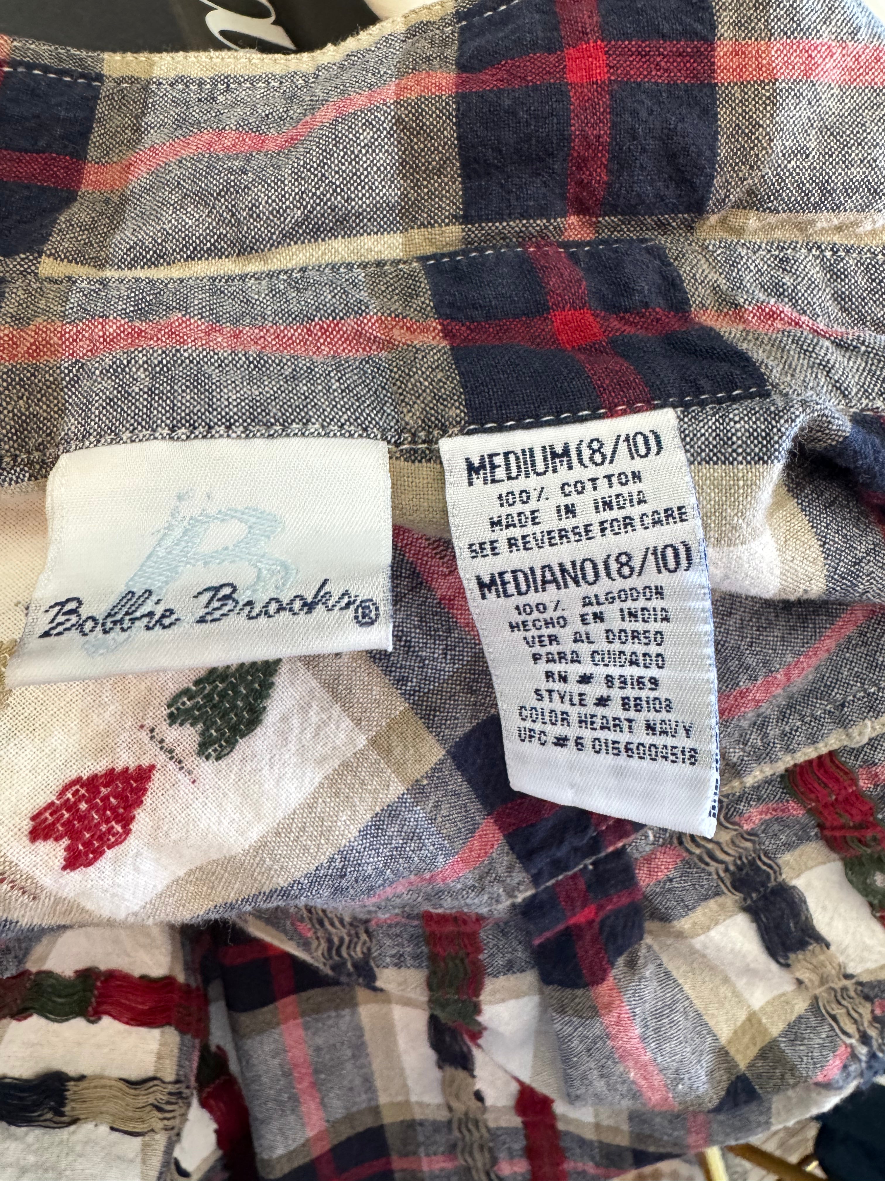 Vintage Bobbie Brooks Plaid Embroidered Heart Short Sleeve Shirt Women's Small