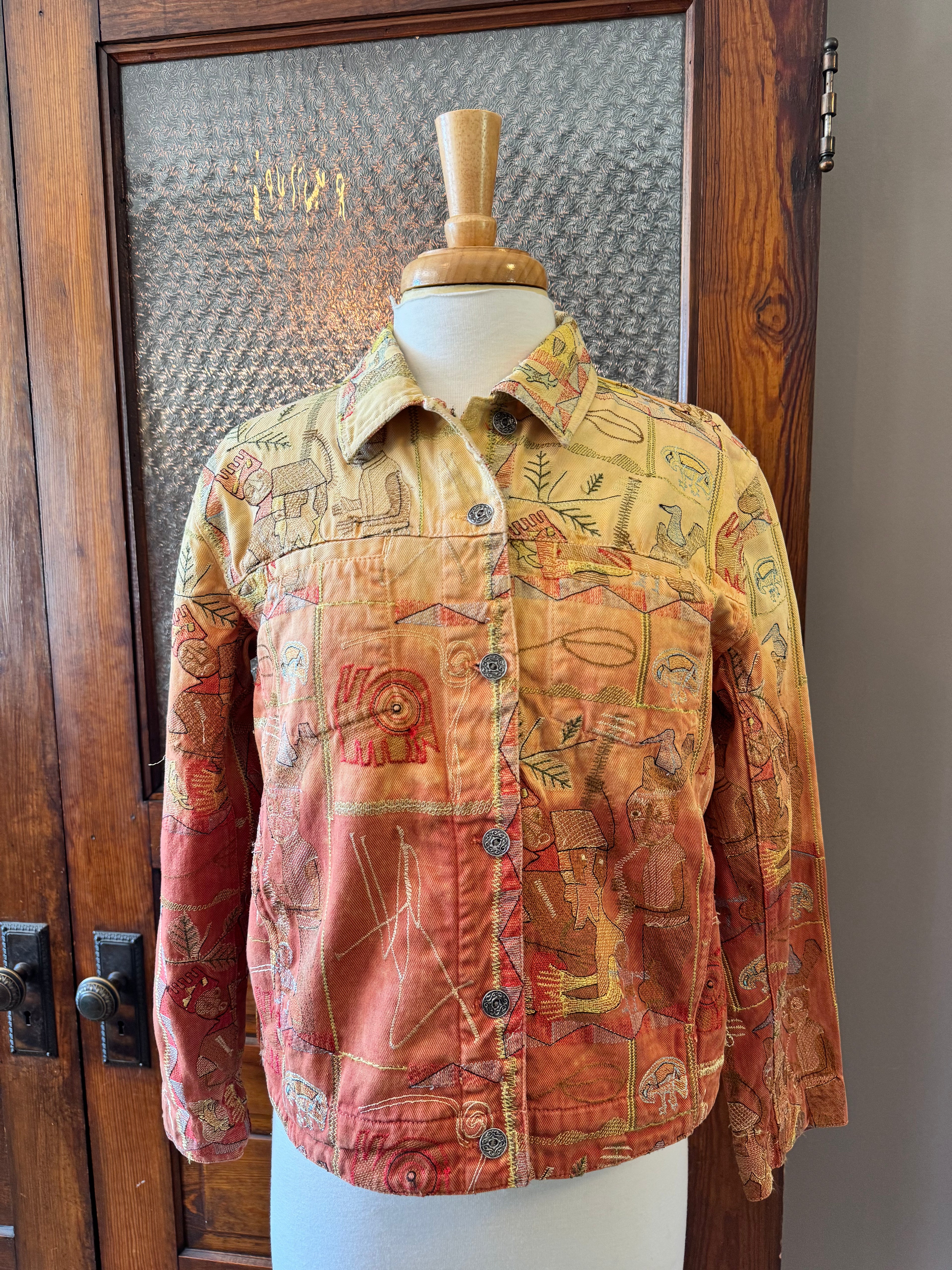 Vintage Chico's Design Embroidered Patchwork Cotton Jacket  (Chico' size 1) Southwestern Boho