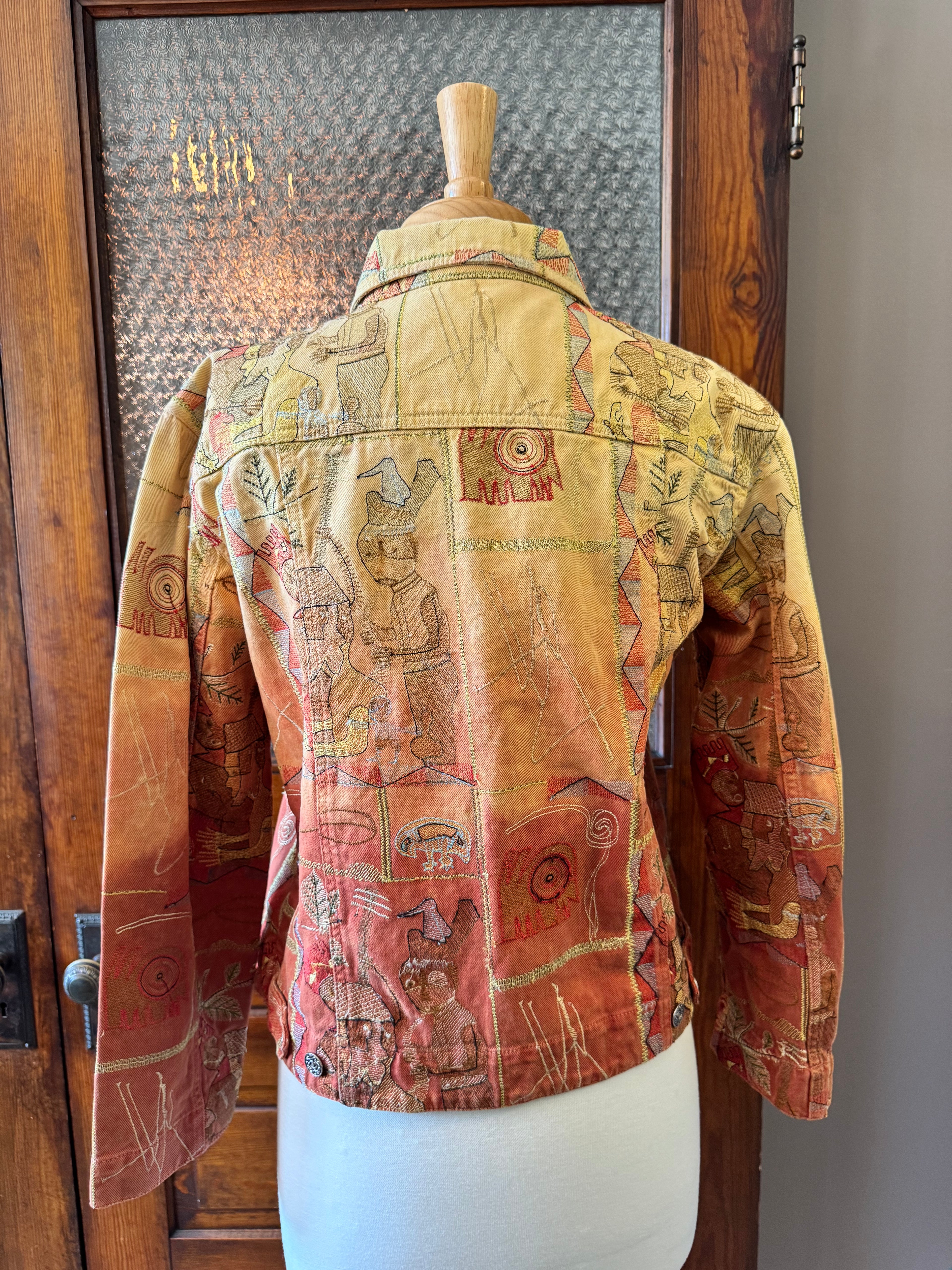 Vintage Chico's Design Embroidered Patchwork Cotton Jacket  (Chico' size 1) Southwestern Boho