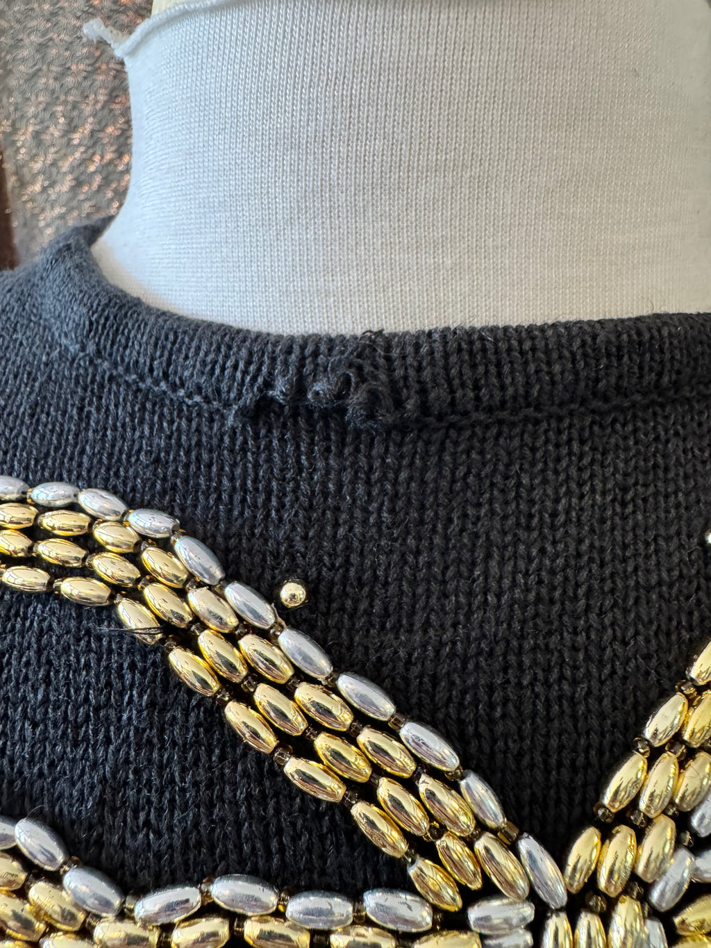 Vintage P.A. International Black Beaded Tassel Sweater Size Large-80s/90s