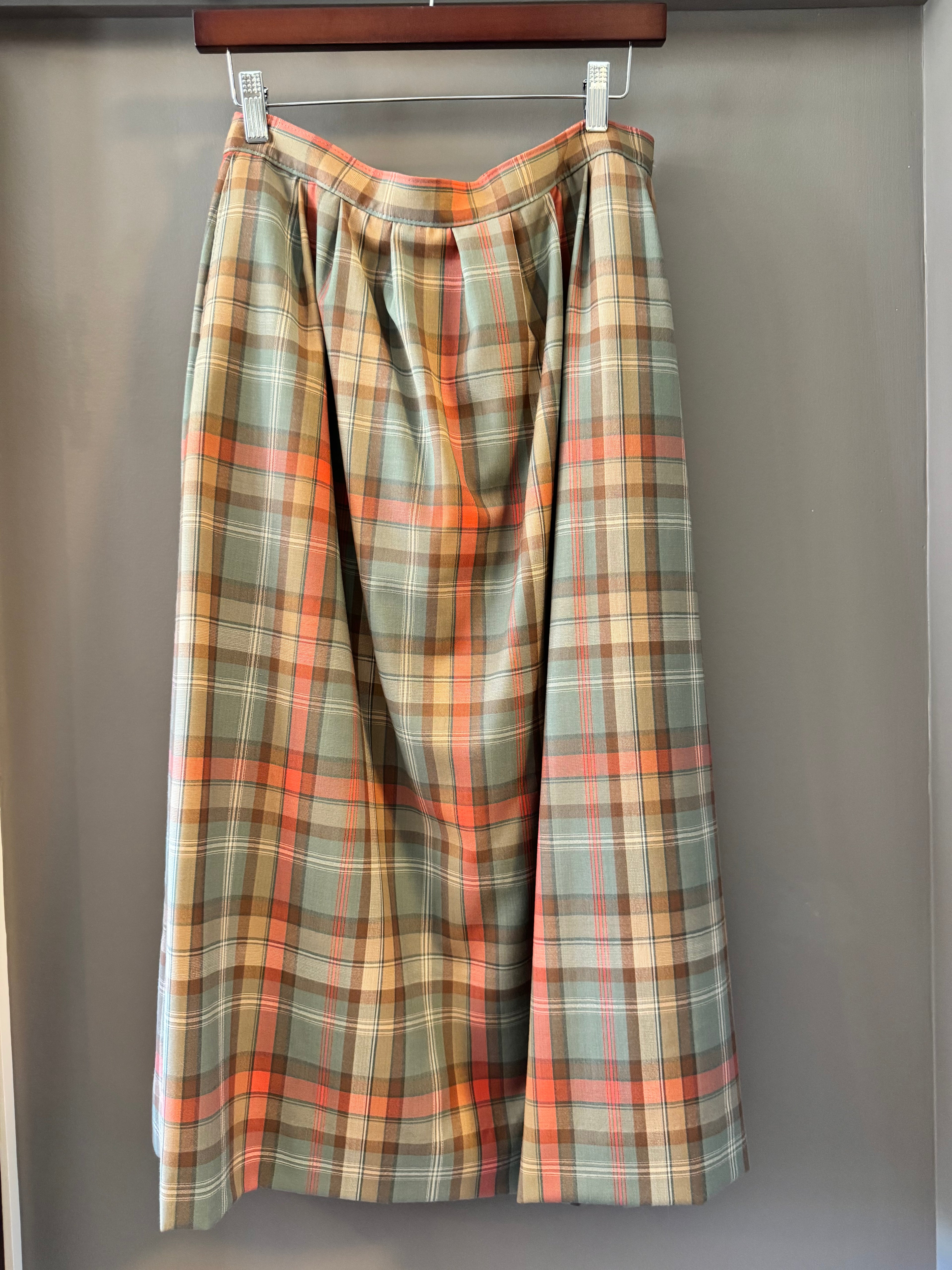 Vintage Pendleton 100% Virgin Wool Plaid Midi Skirt Made in USA