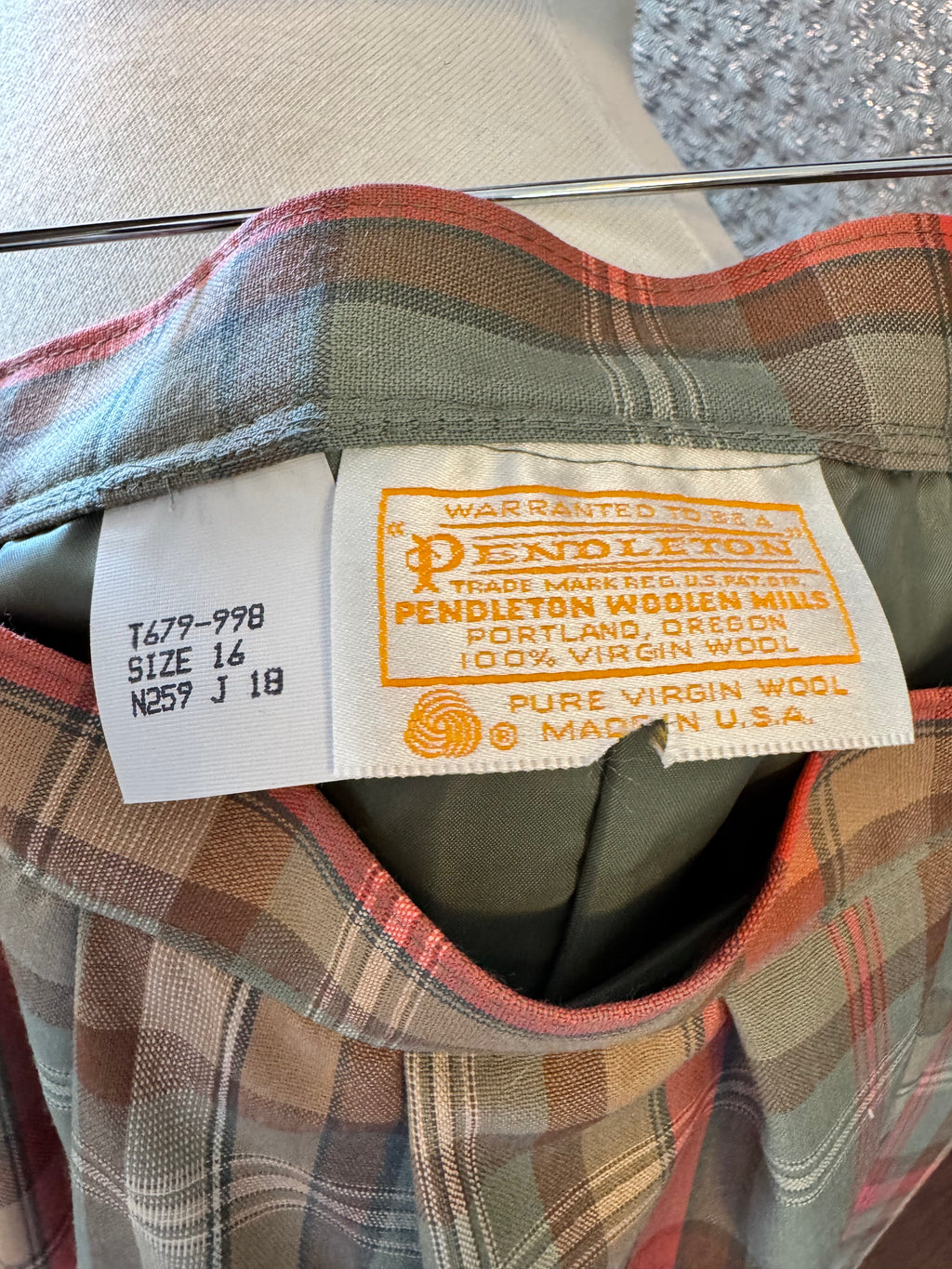 Vintage Pendleton 100% Virgin Wool Plaid Midi Skirt Made in USA