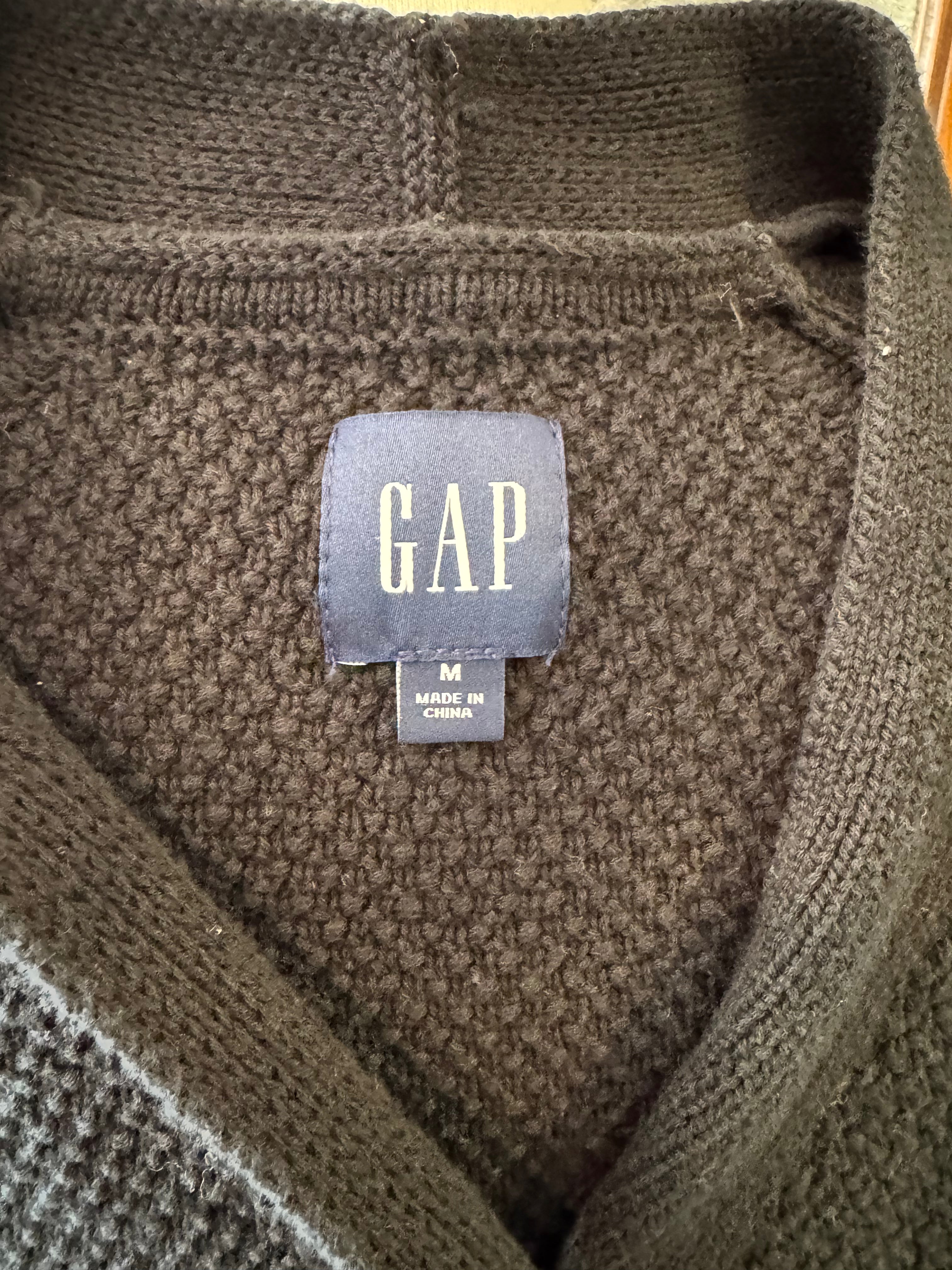 Vintage GAP Black 100% Cotton Textured Knit Cardigan Sweater