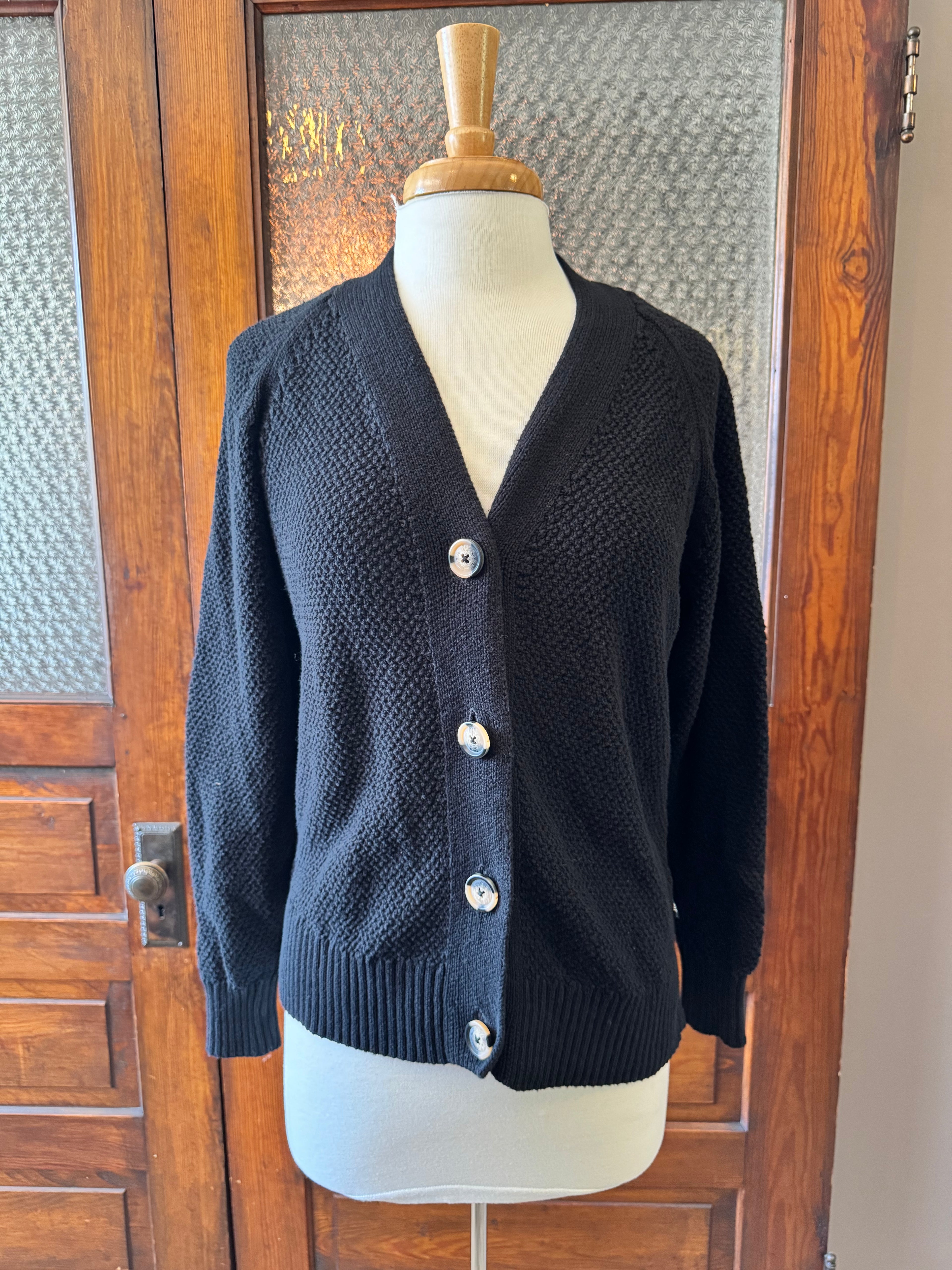 Vintage GAP Black 100% Cotton Textured Knit Cardigan Sweater