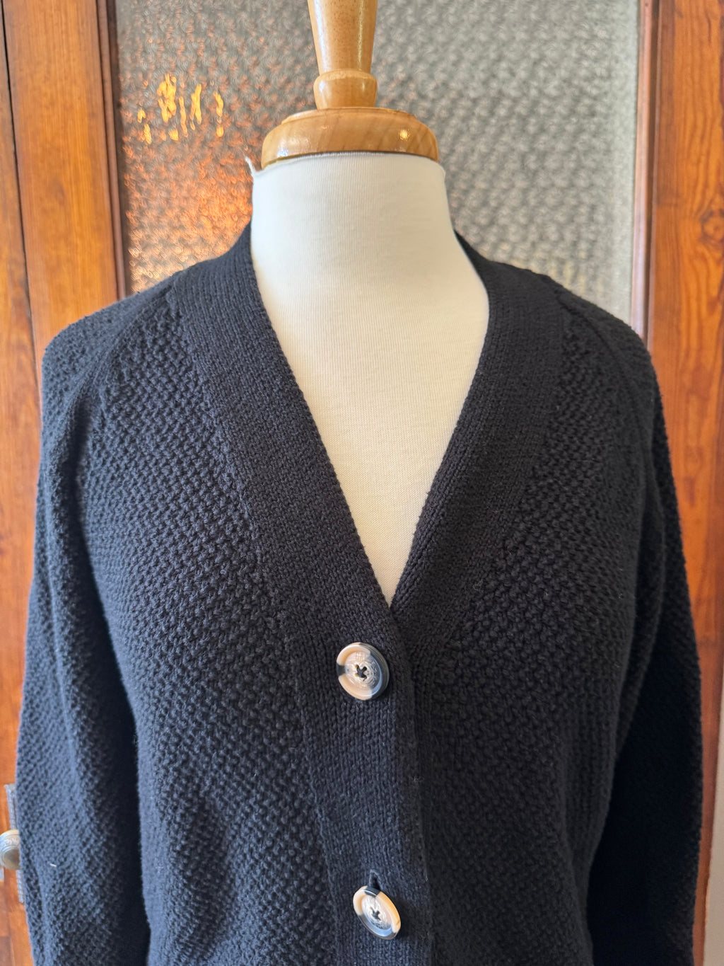 Vintage GAP Black 100% Cotton Textured Knit Cardigan Sweater