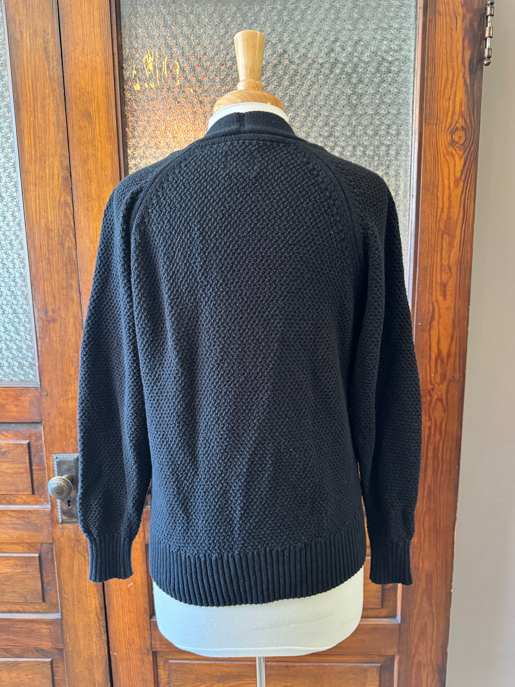 Vintage GAP Black 100% Cotton Textured Knit Cardigan Sweater