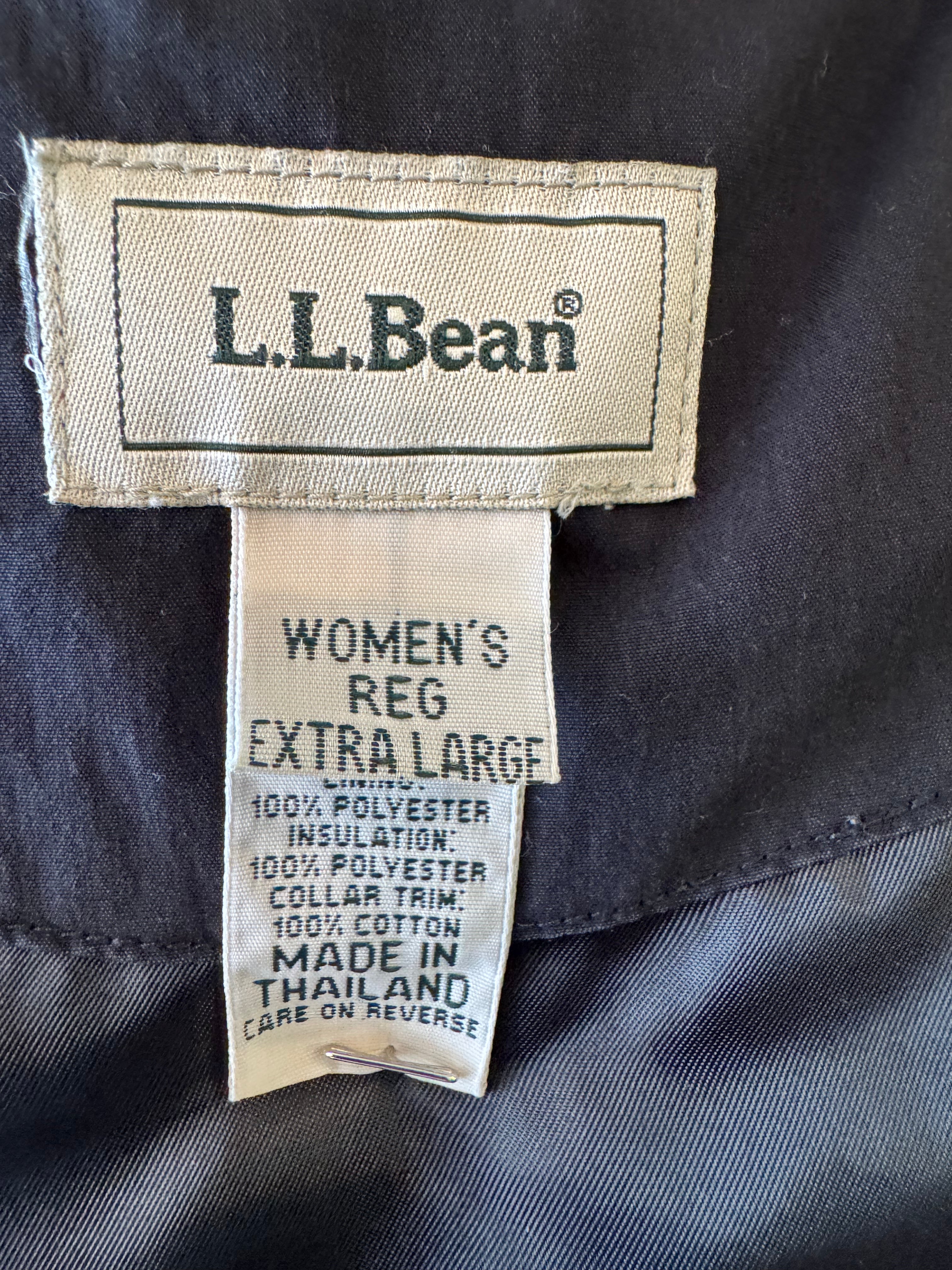 Vintage Y2K L.L. Bean Quilted Barn Coat Black Corduroy Collar Women's XL