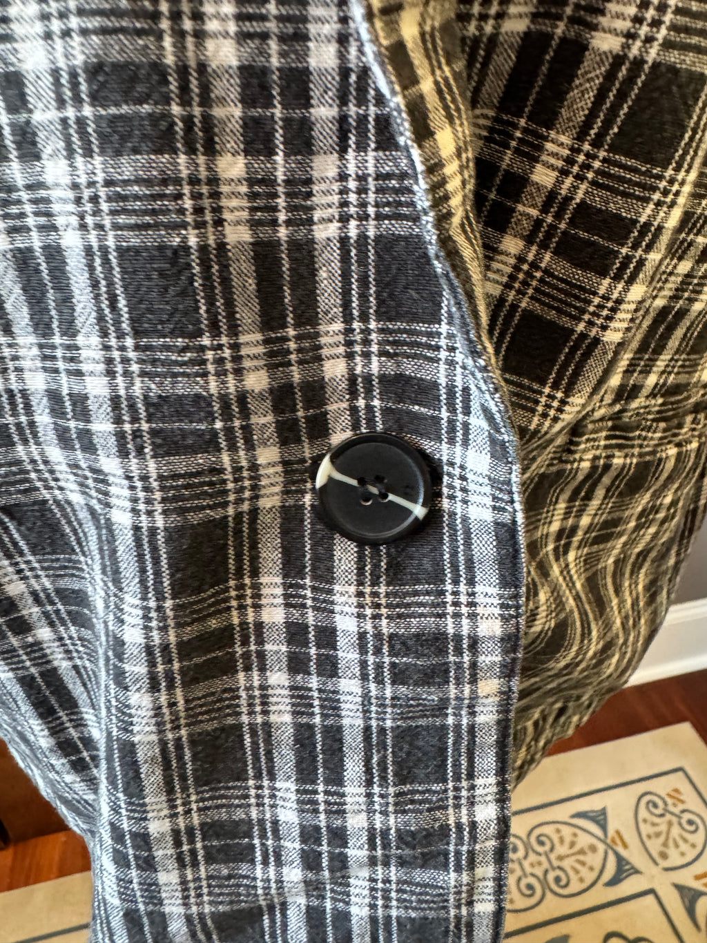 Vintage Lauren Brook Black & White Plaid Ramie Cotton Blazer Jacket Size M