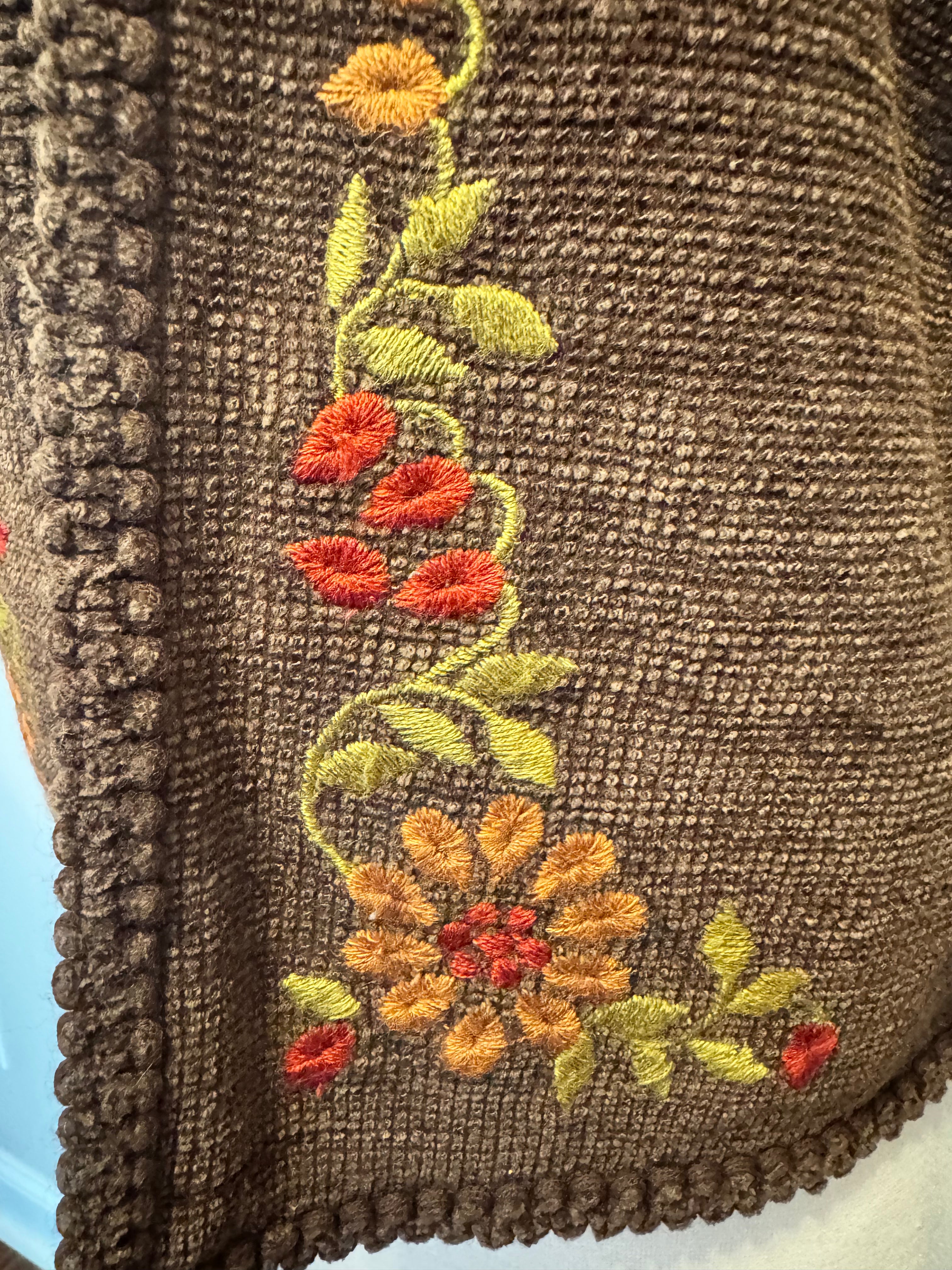 Vintage Koret Brown Embroidered Floral Cardigan Medium