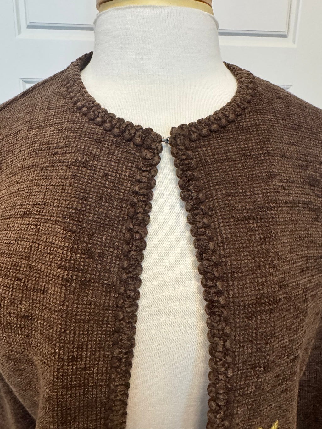 Vintage Koret Brown Embroidered Floral Cardigan Medium