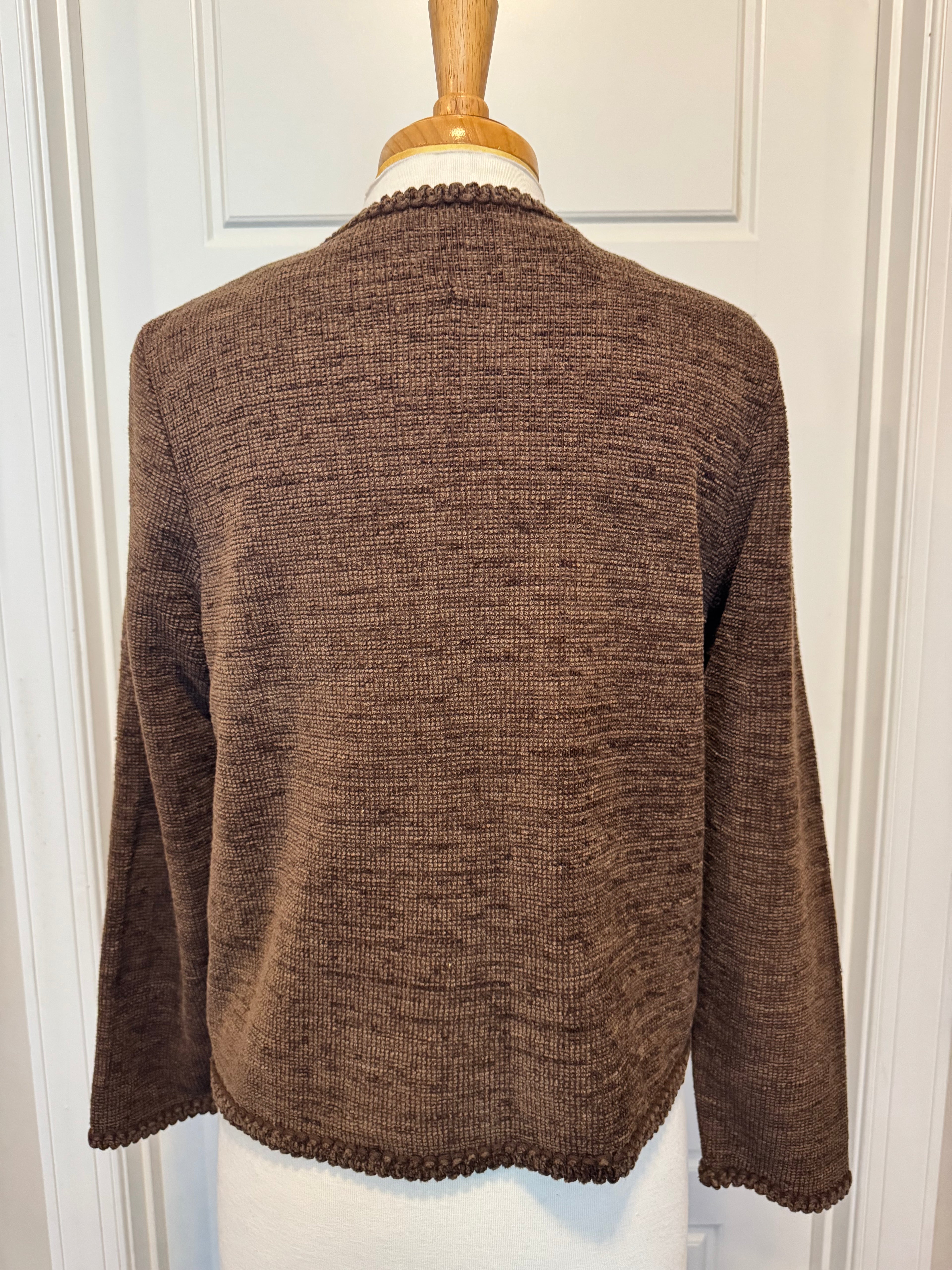 Vintage Koret Brown Embroidered Floral Cardigan Medium