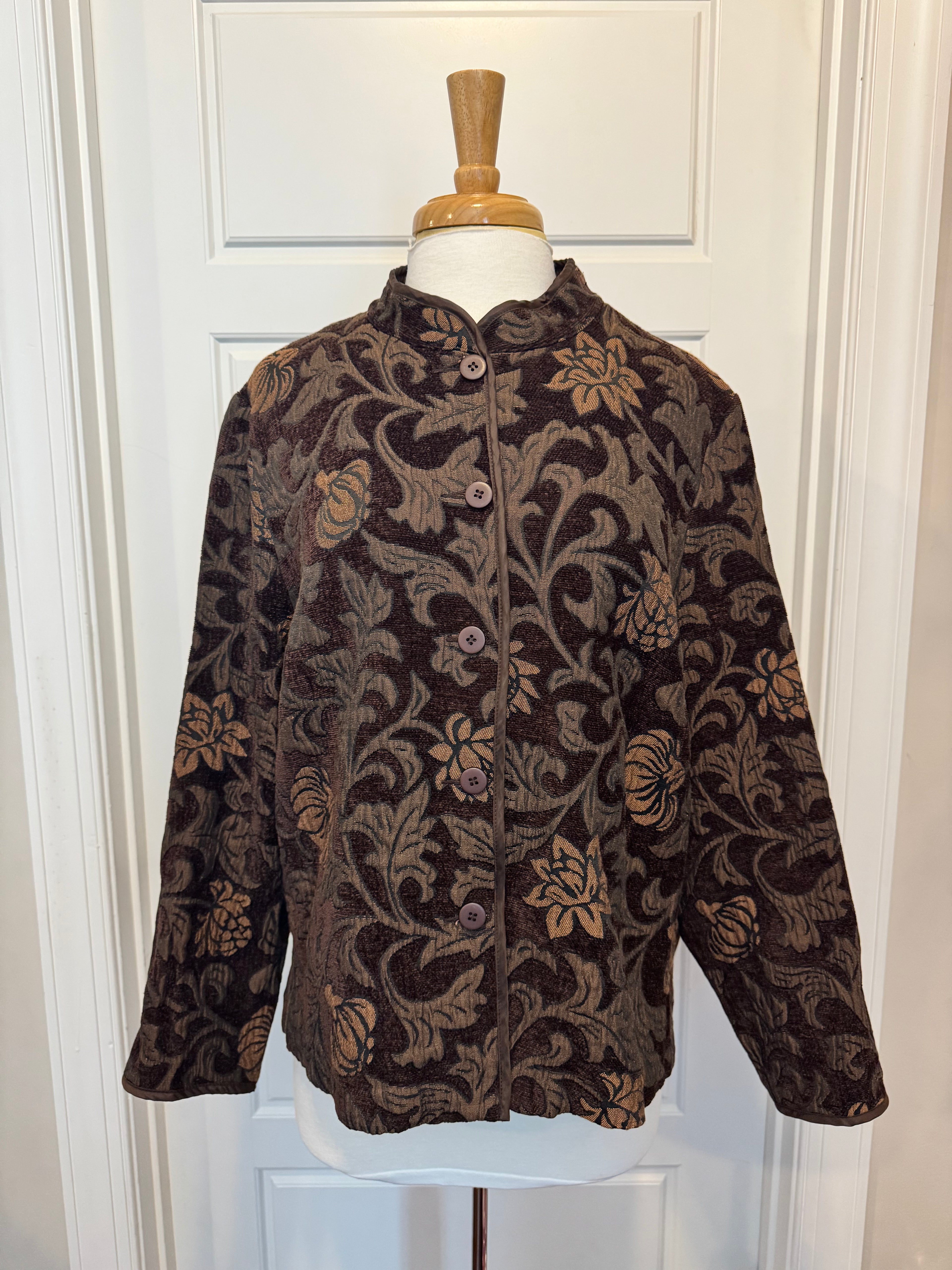 Vintage Briggs New York Tapestry Jacket 18W Brown & Copper Jacquard