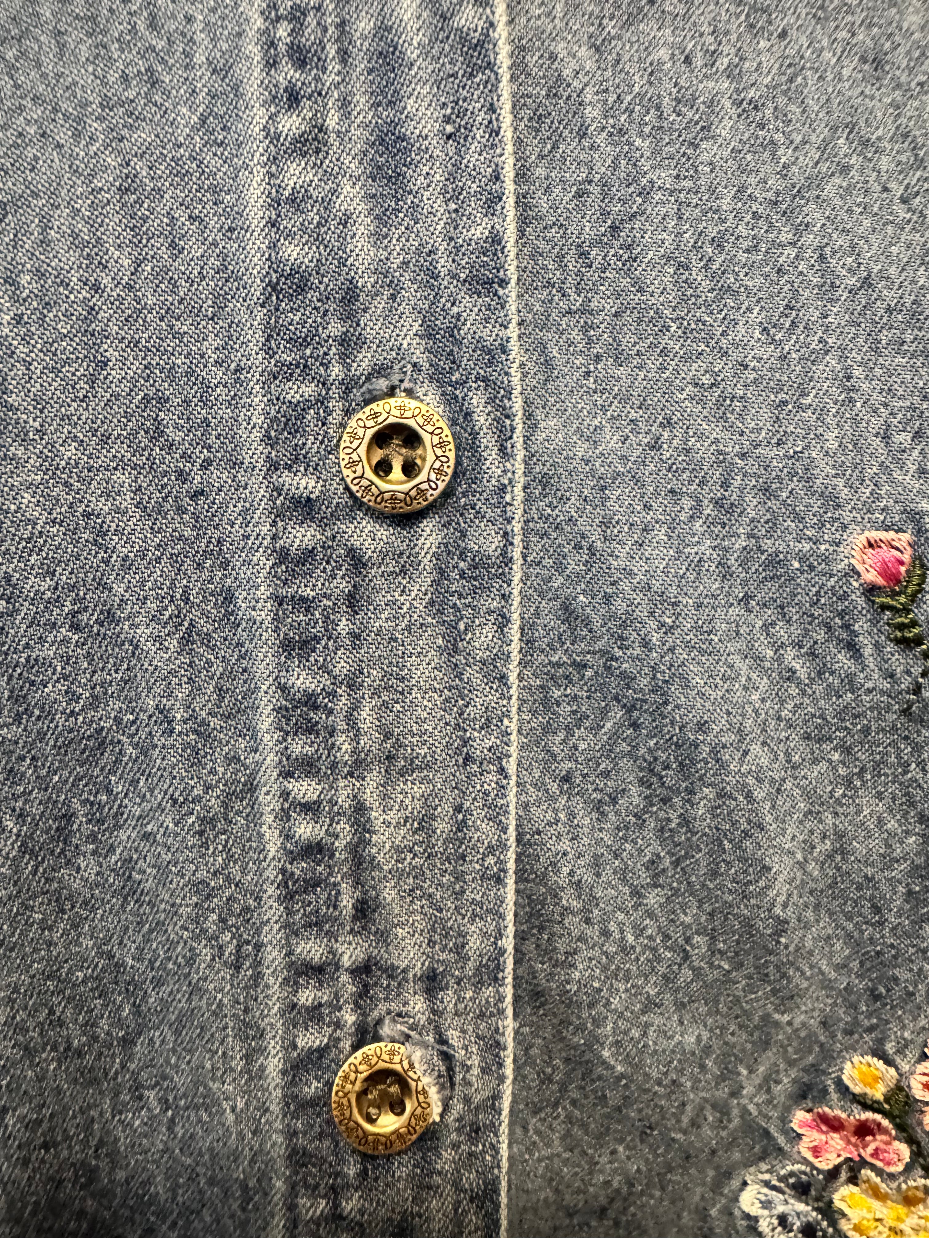 Vintage 90s Premier International Floral Embroidered Denim Shirt XL