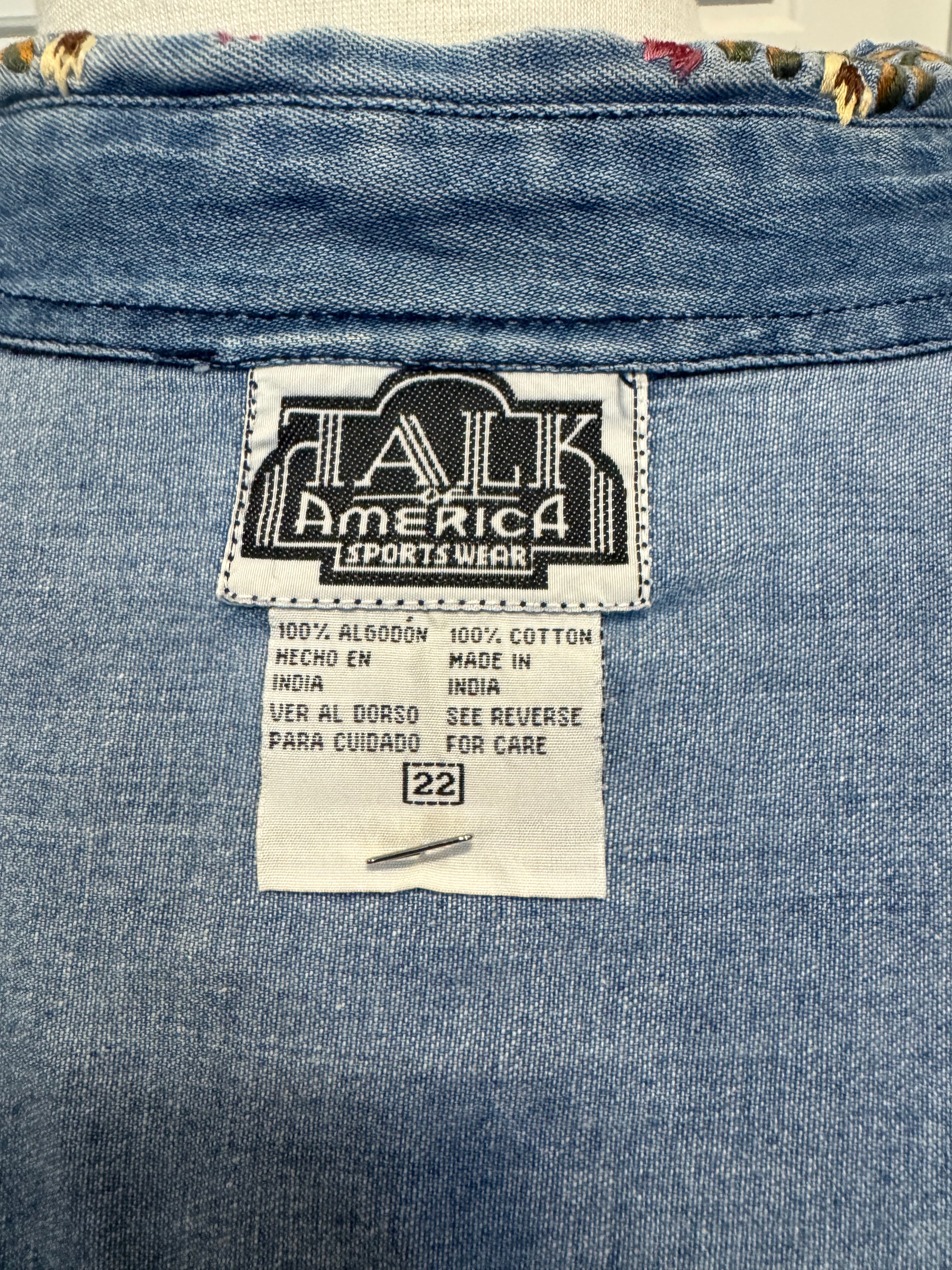 Vintage 1990s Talk of America Embroidered Denim Shirt Women's 22 Floral