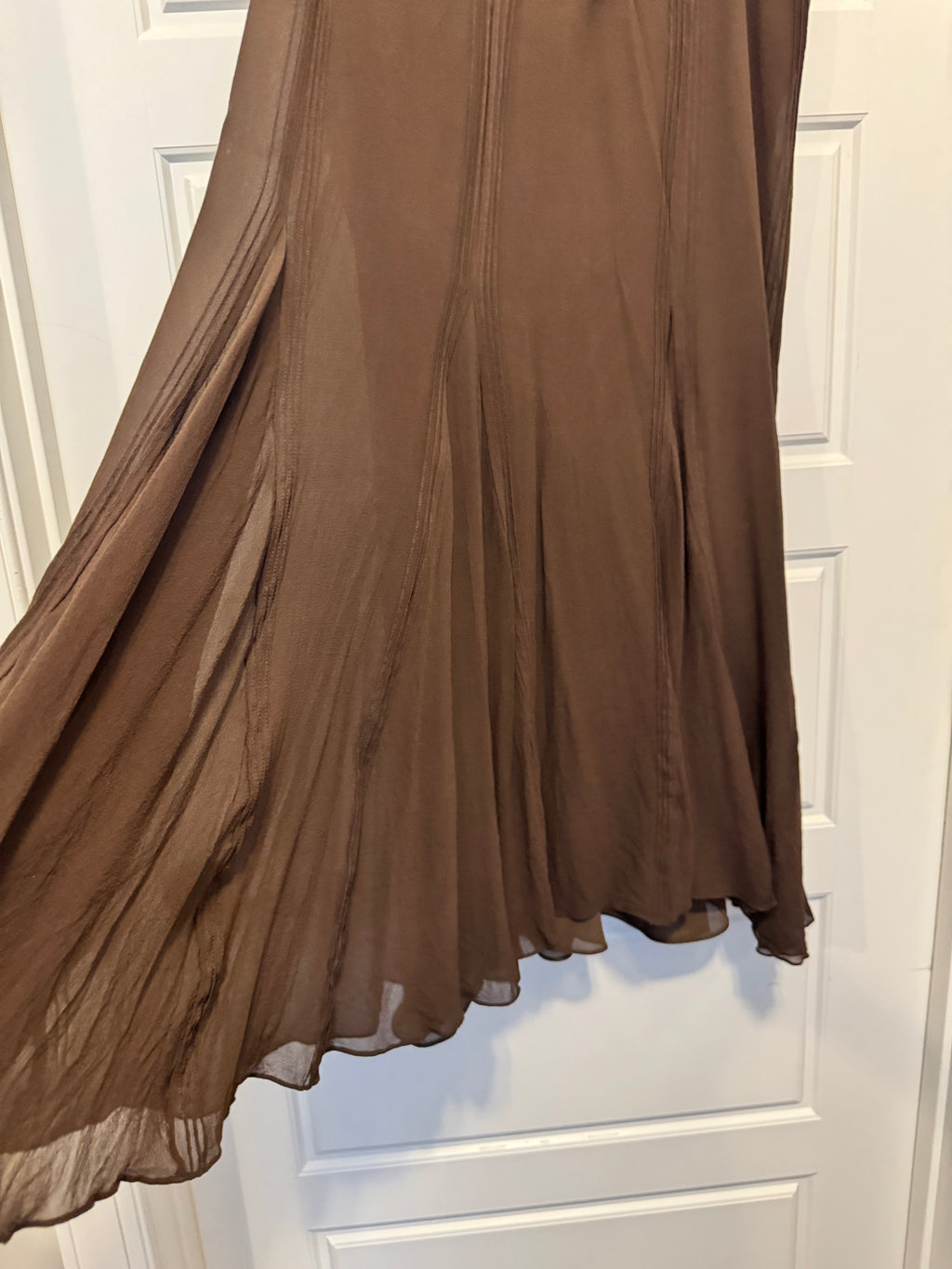 Vintage Lauren Ralph Lauren Brown 100% Silk Flared Maxi Skirt Size 12