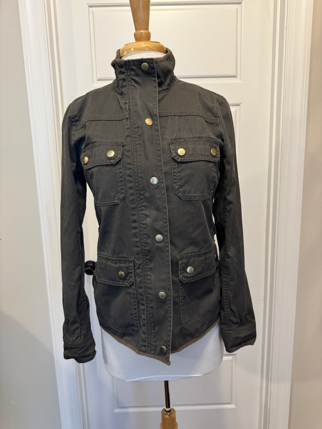 J.Crew 2018 Field Jacket s S Olive Green Resin Coated Cotton Utility 27584