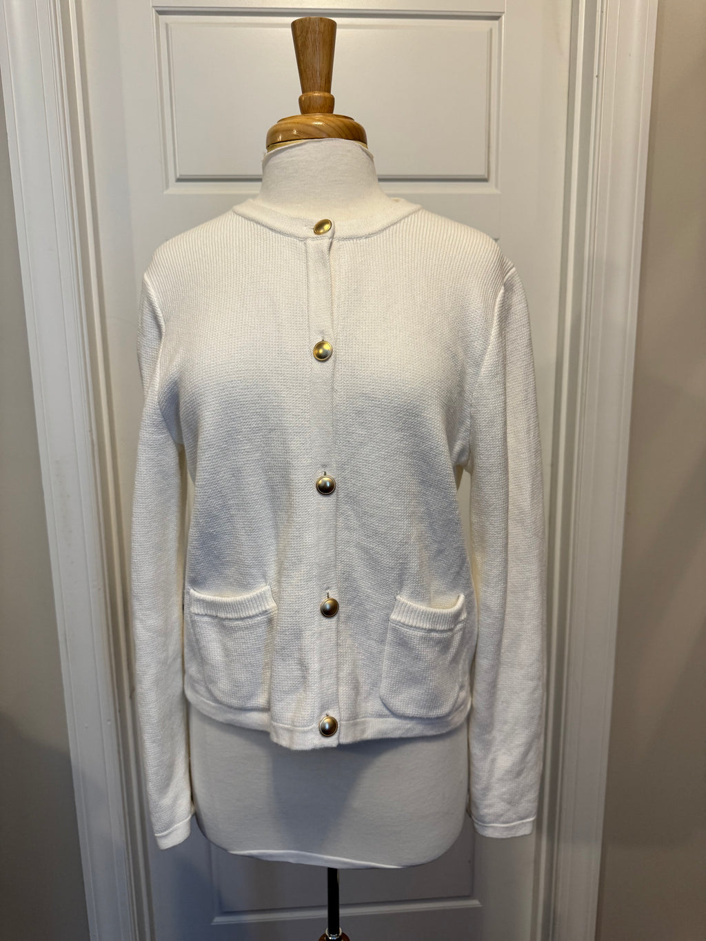 Quince Ivory 100% Organic Cotton Gold Button Cardigan Size L