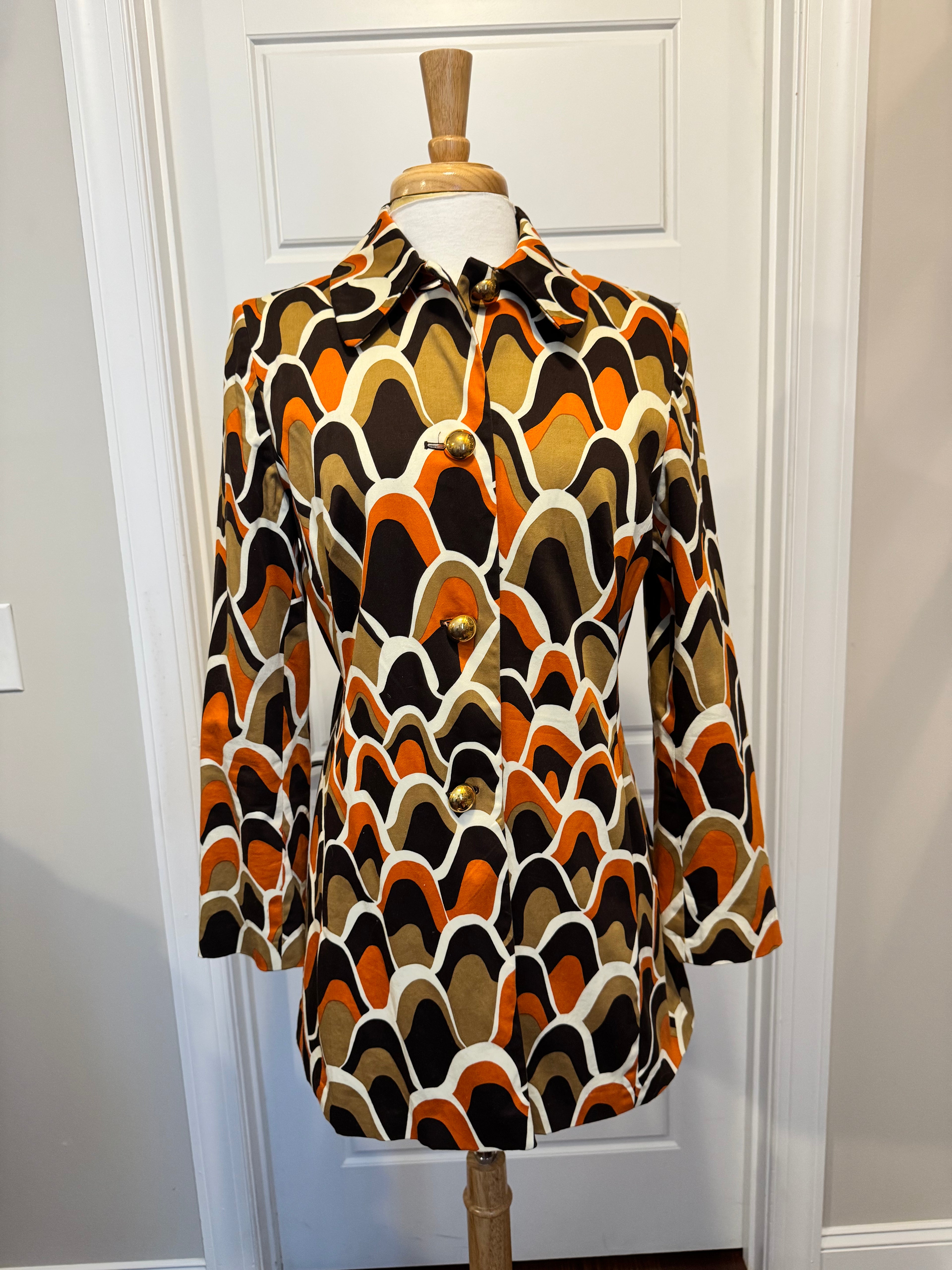 Y2K Skirtin Around Mod Geometric Cotton Coat Jacket Size 12 Retro 70s