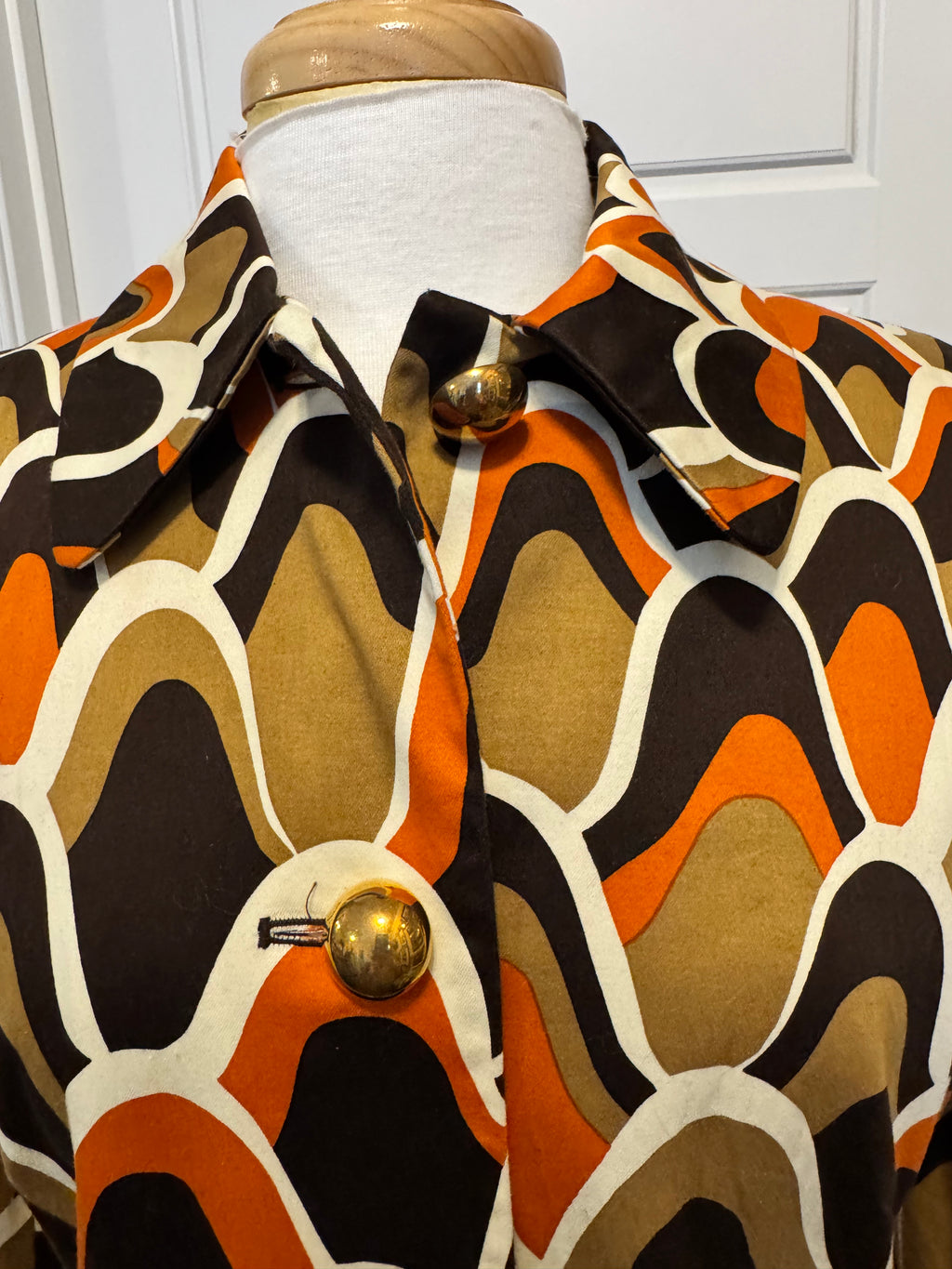 Y2K Skirtin Around Mod Geometric Cotton Coat Jacket Size 12 Retro 70s