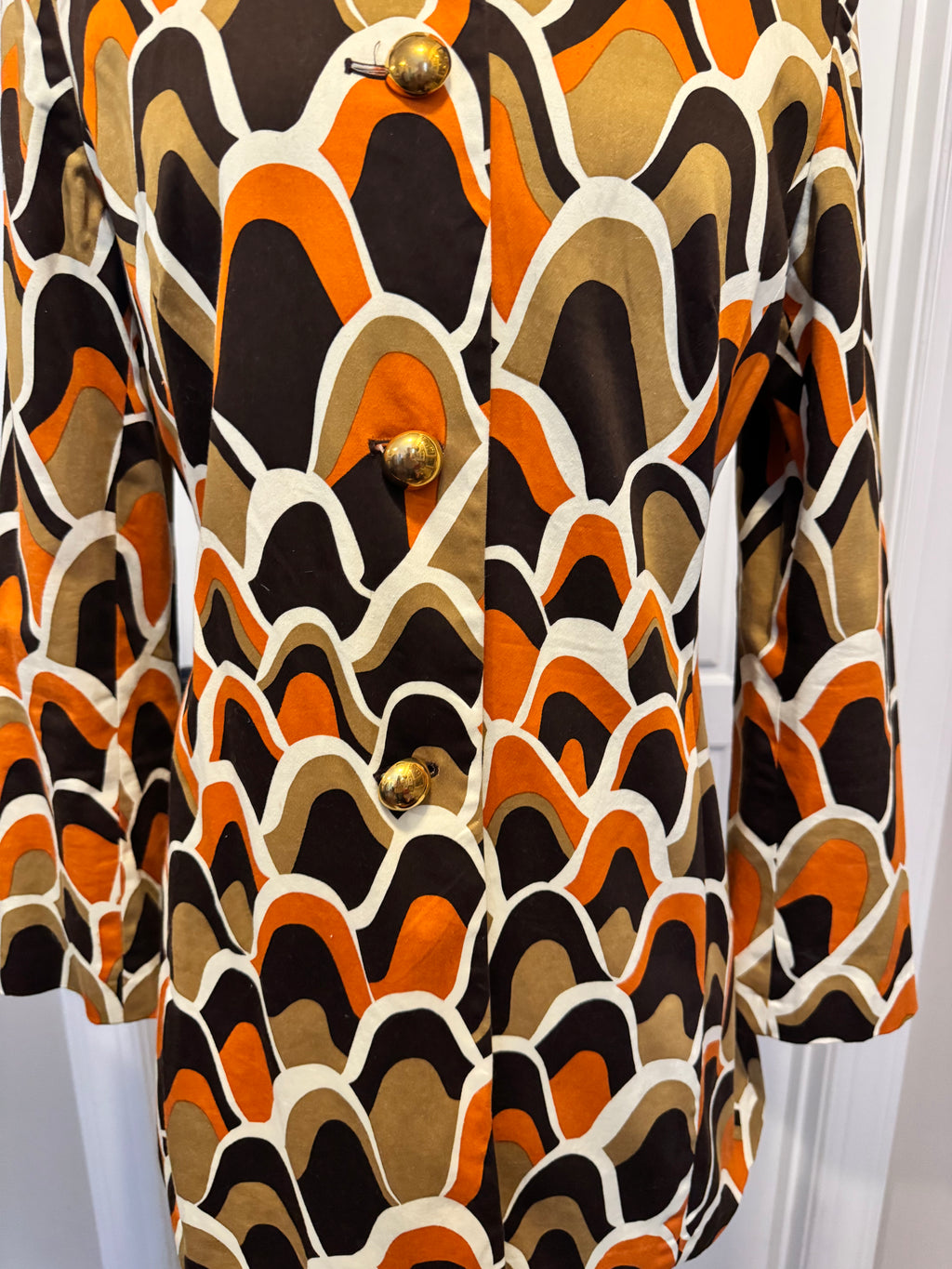 Y2K Skirtin Around Mod Geometric Cotton Coat Jacket Size 12 Retro 70s