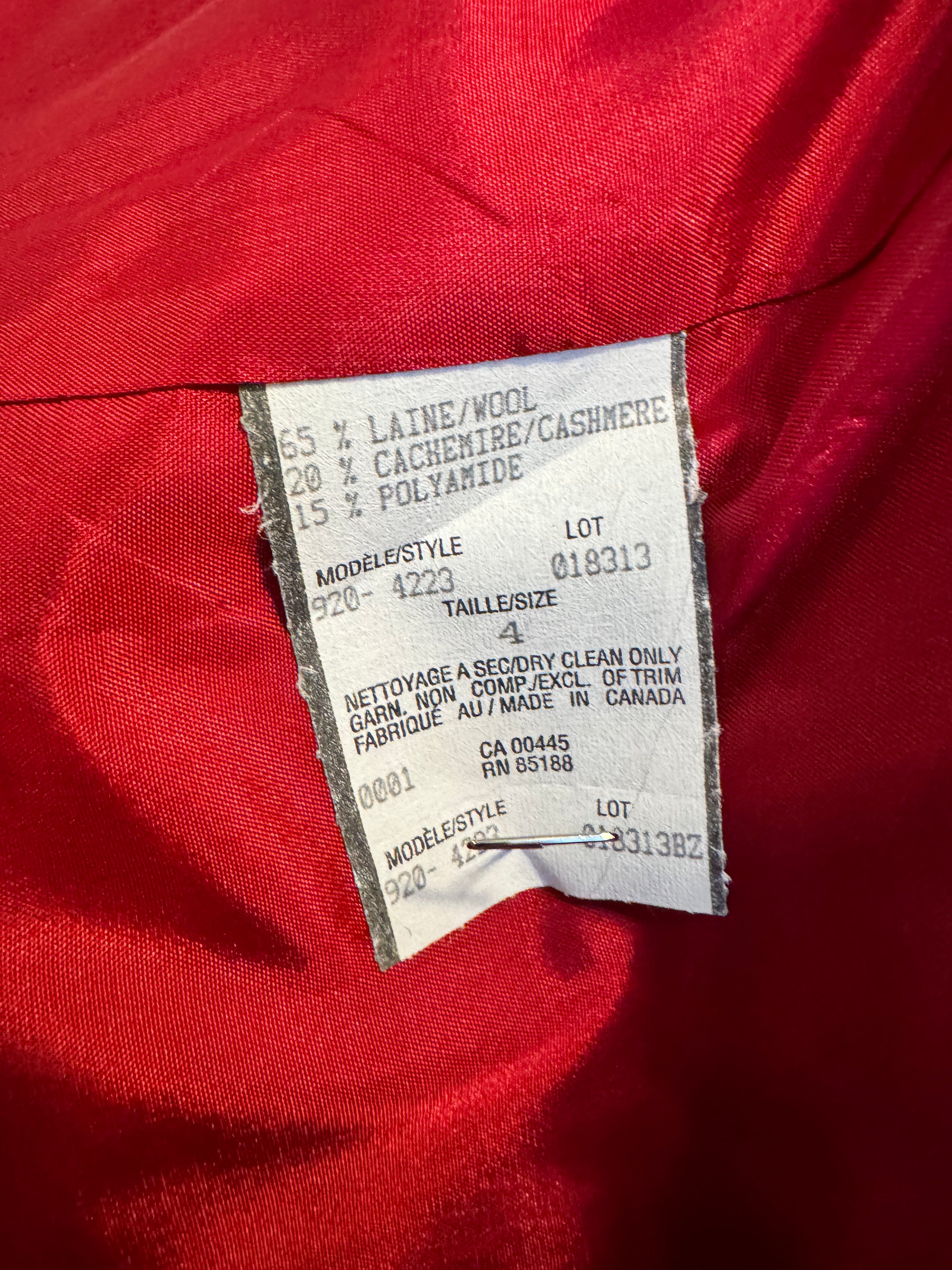 Vintage 1990s Louben Red Wool & Cashmere Jacket-NWT-Size 4