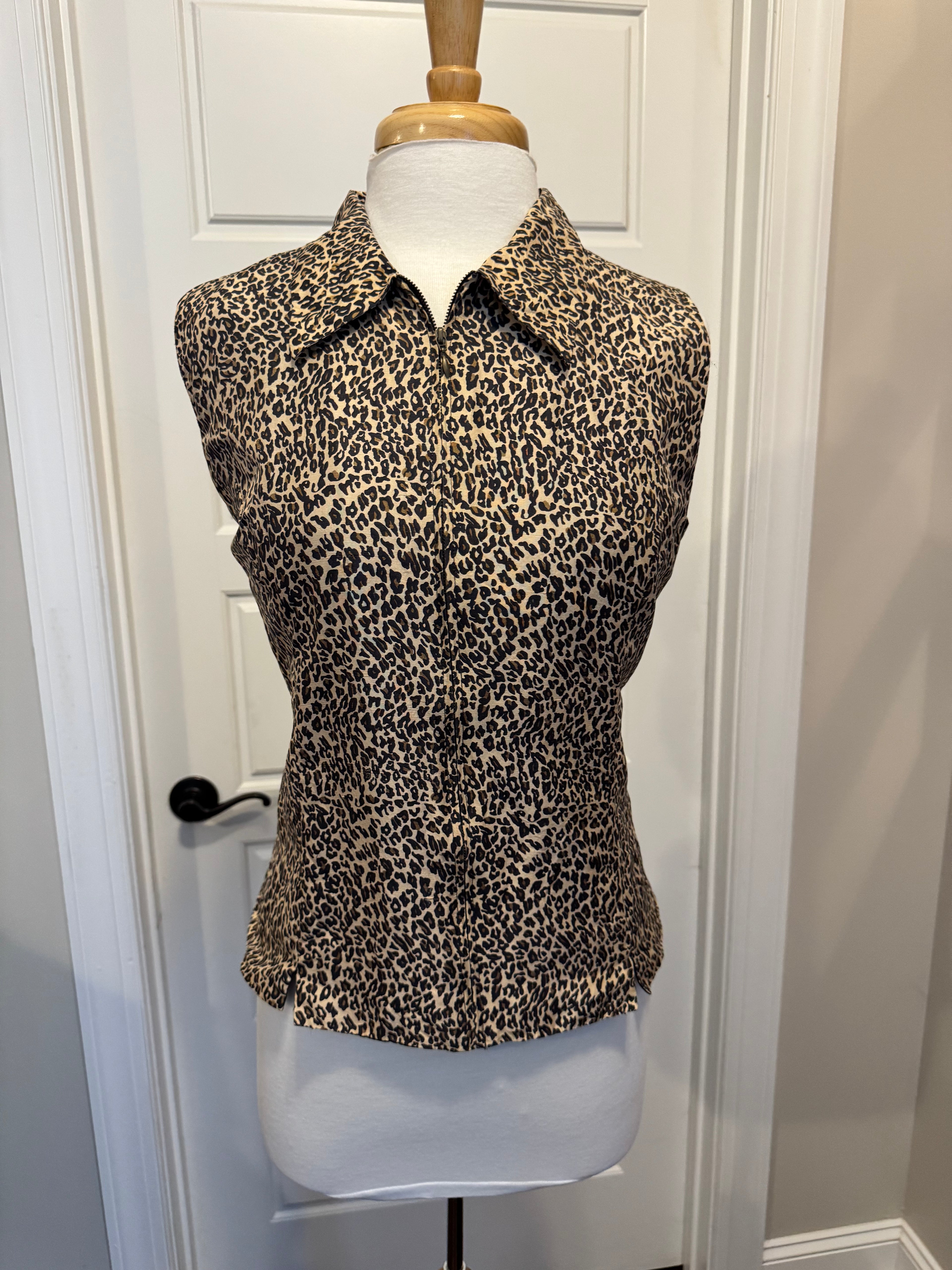 Vintage Y2K Silkland 100% Pure Silk Leopard Vest-Size Large