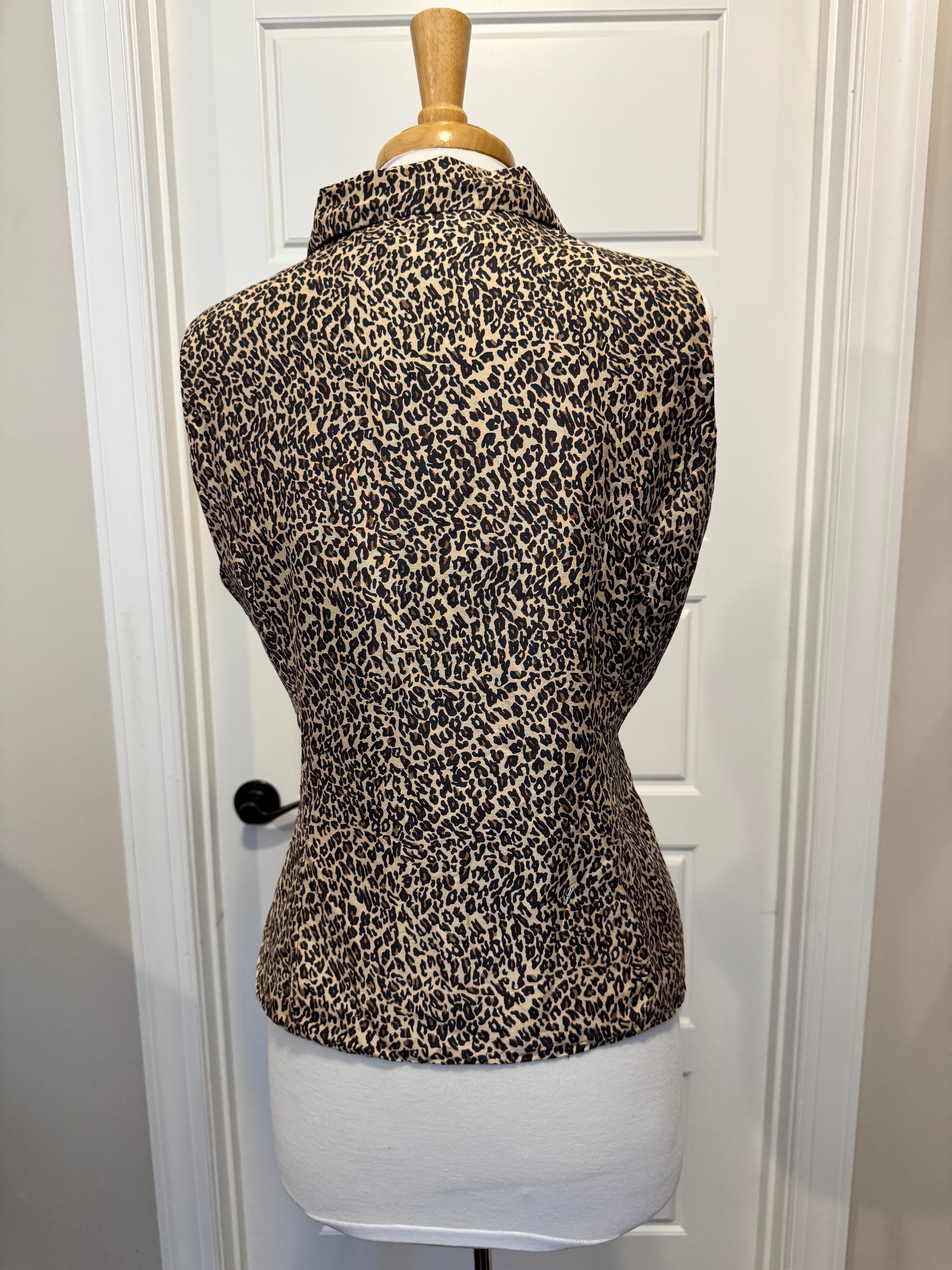 Vintage Y2K Silkland 100% Pure Silk Leopard Vest-Size Large