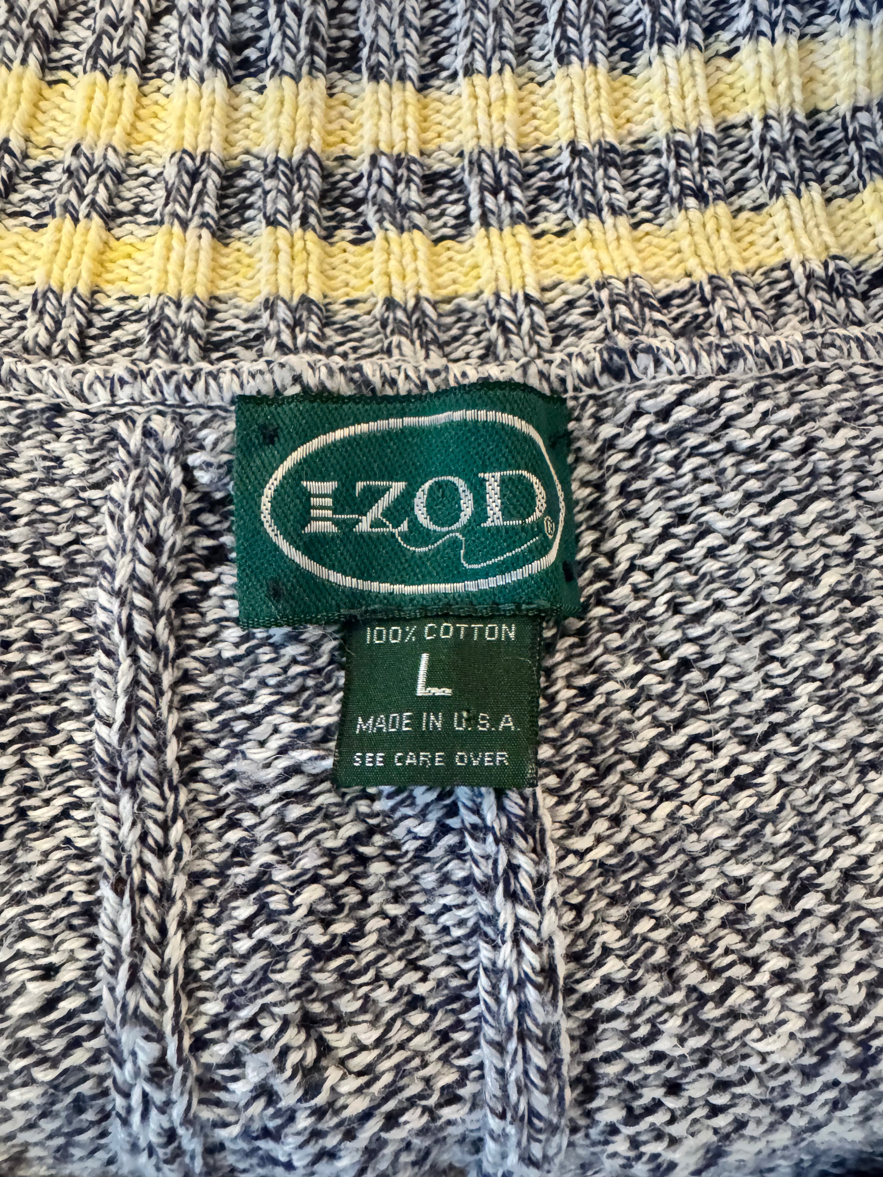 Vintage IZOD Navy Marled Cotton Varsity V-Neck Sweater Large Made in USA