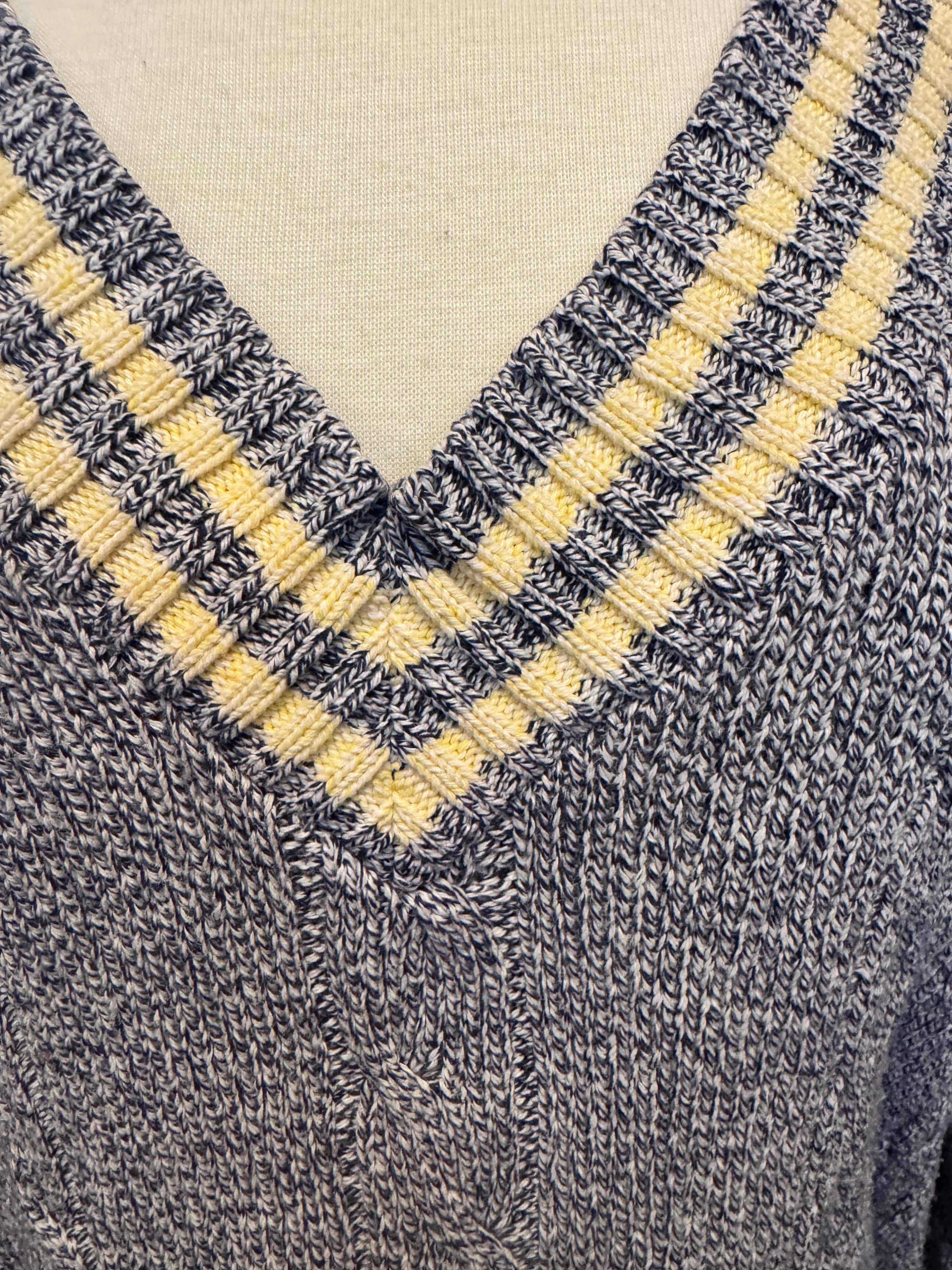Vintage IZOD Navy Marled Cotton Varsity V-Neck Sweater Large Made in USA