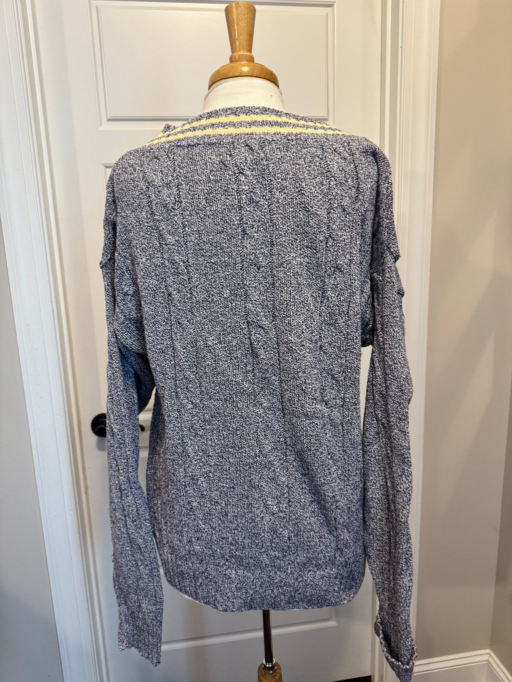Vintage IZOD Navy Marled Cotton Varsity V-Neck Sweater Large Made in USA