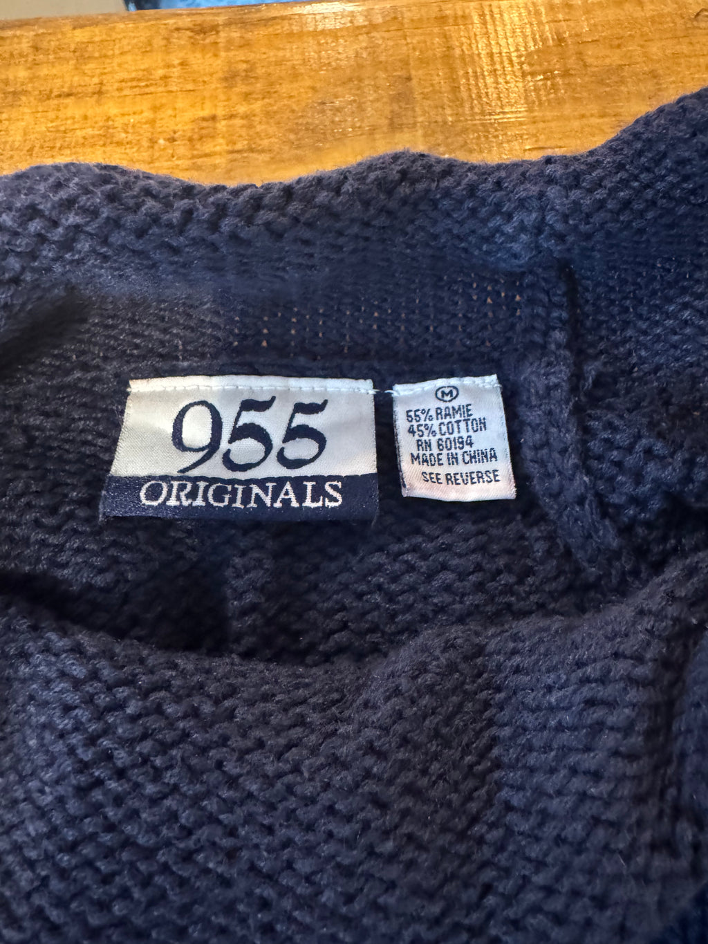 Vintage 955 Originals Navy Ramie Cotton Knit Turtleneck Sweater Medium