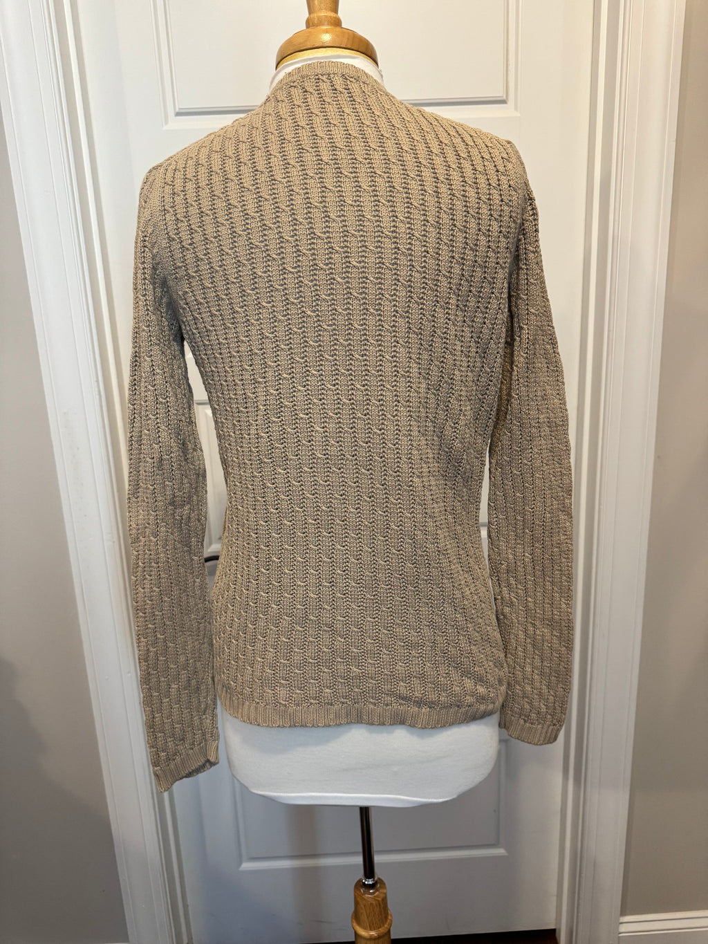 Vintage 90s Liz Claiborne Beige Textured Cable Knit V-Neck Sweater