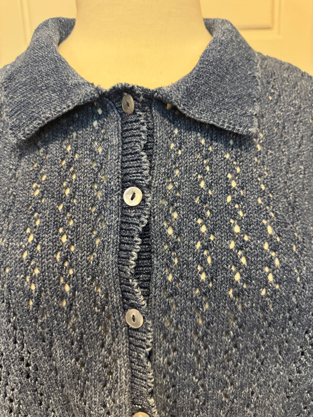Vintage 90s L.L. Bean Blue Openwork Cotton Cardigan Sweater XL Made in Scotland