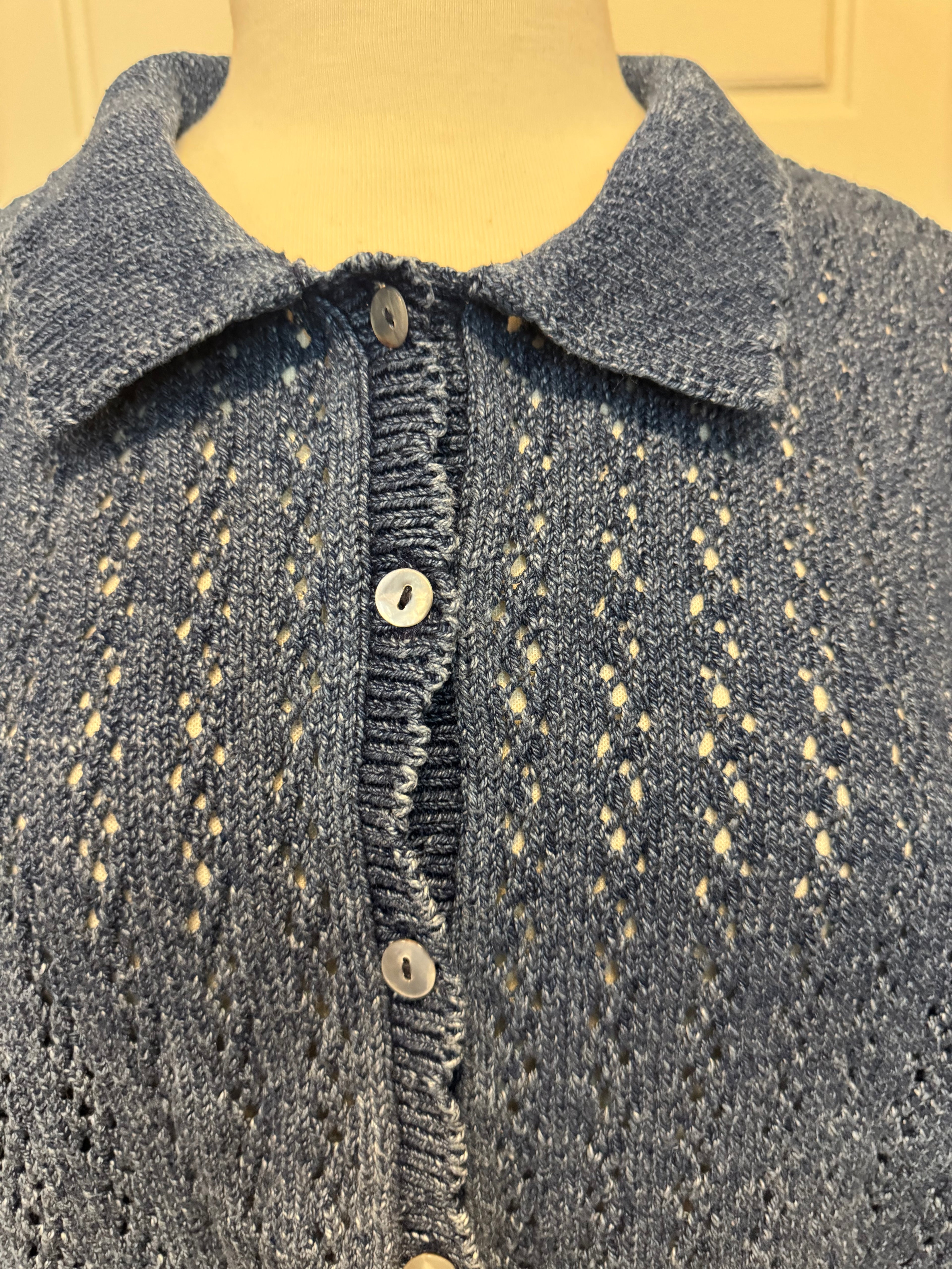 Vintage 90s L.L. Bean Blue Openwork Cotton Cardigan Sweater XL Made in Scotland