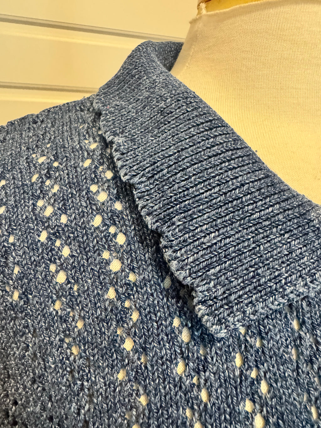 Vintage 90s L.L. Bean Blue Openwork Cotton Cardigan Sweater XL Made in Scotland