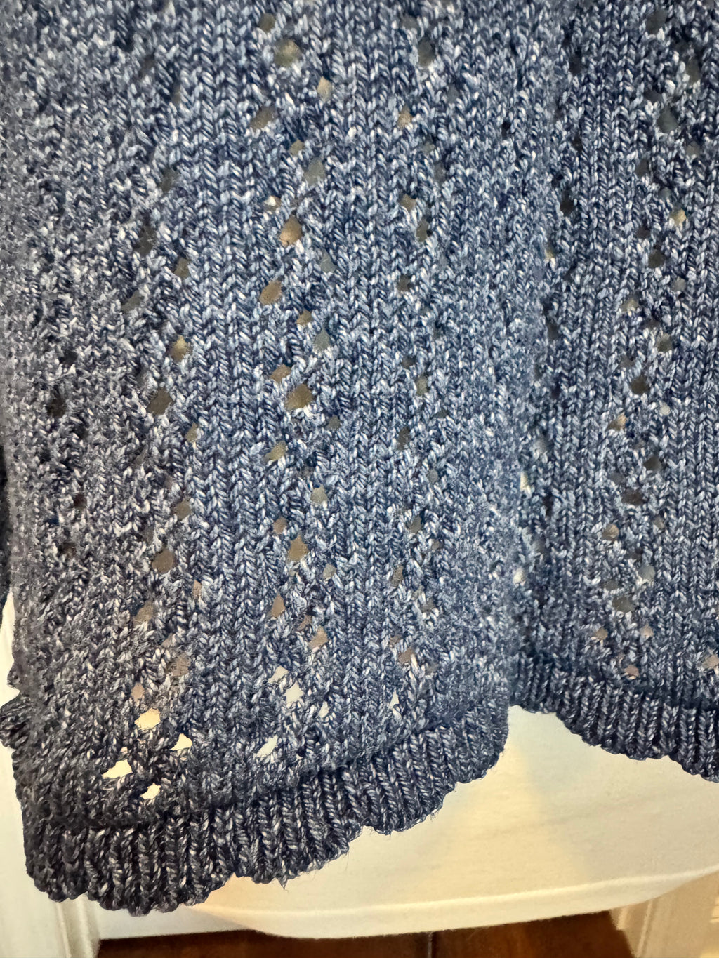 Vintage 90s L.L. Bean Blue Openwork Cotton Cardigan Sweater XL Made in Scotland