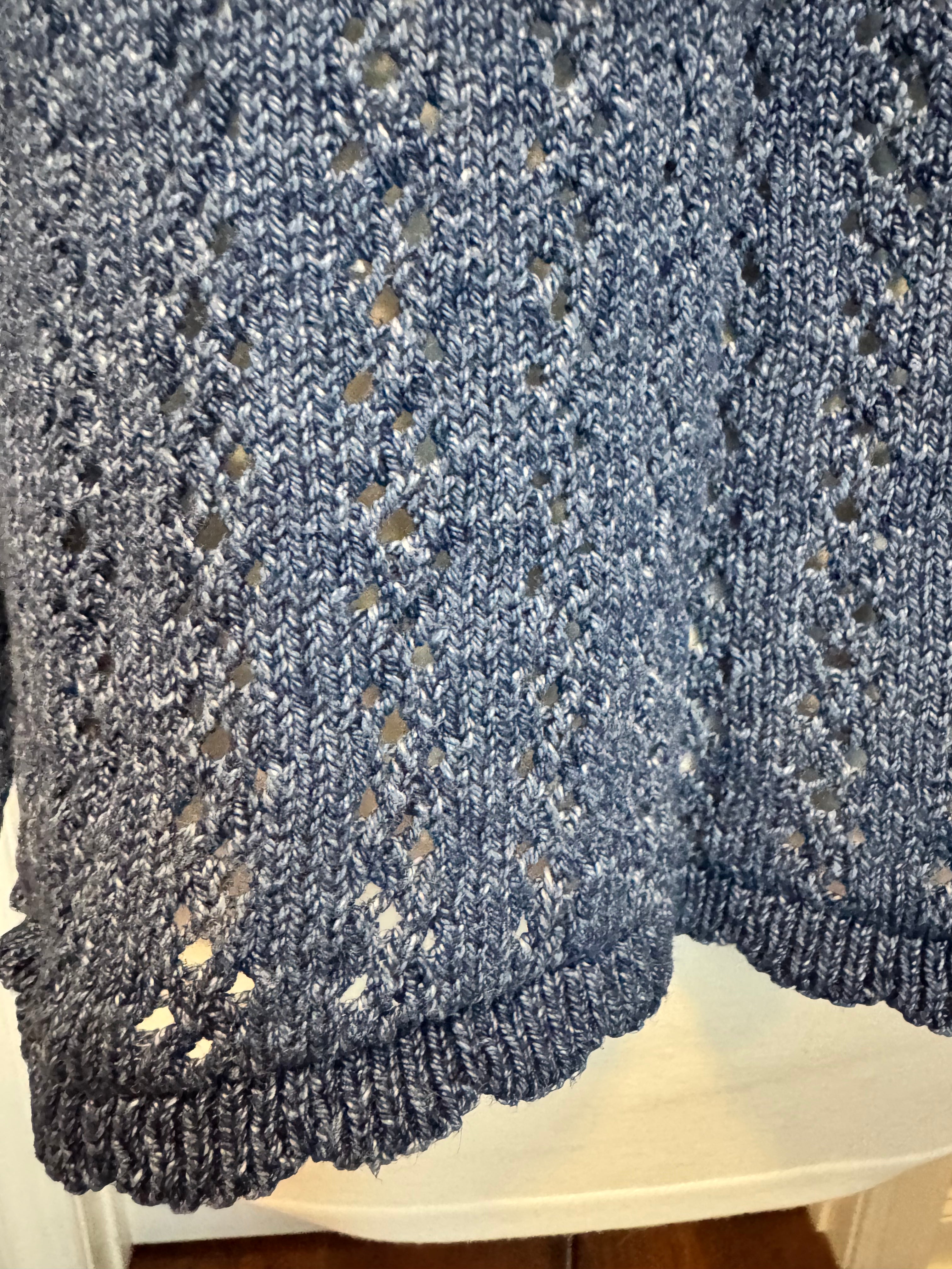 Vintage 90s L.L. Bean Blue Openwork Cotton Cardigan Sweater XL Made in Scotland