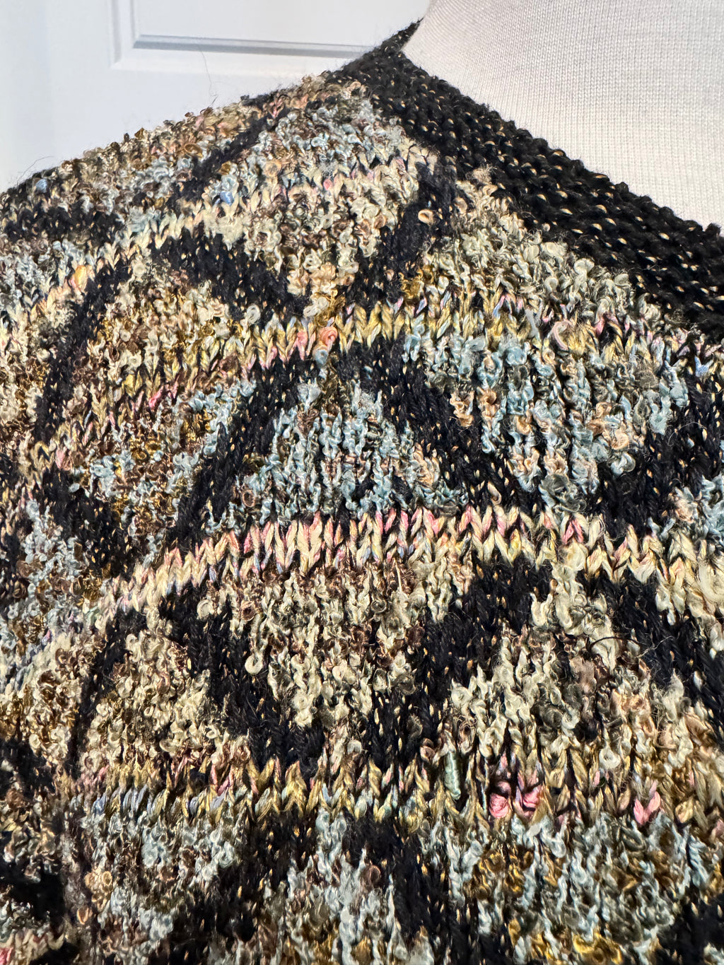 Vintage 90s South Cotton Hand Knit Cardigan M L Geometric Art to Wear Heavy