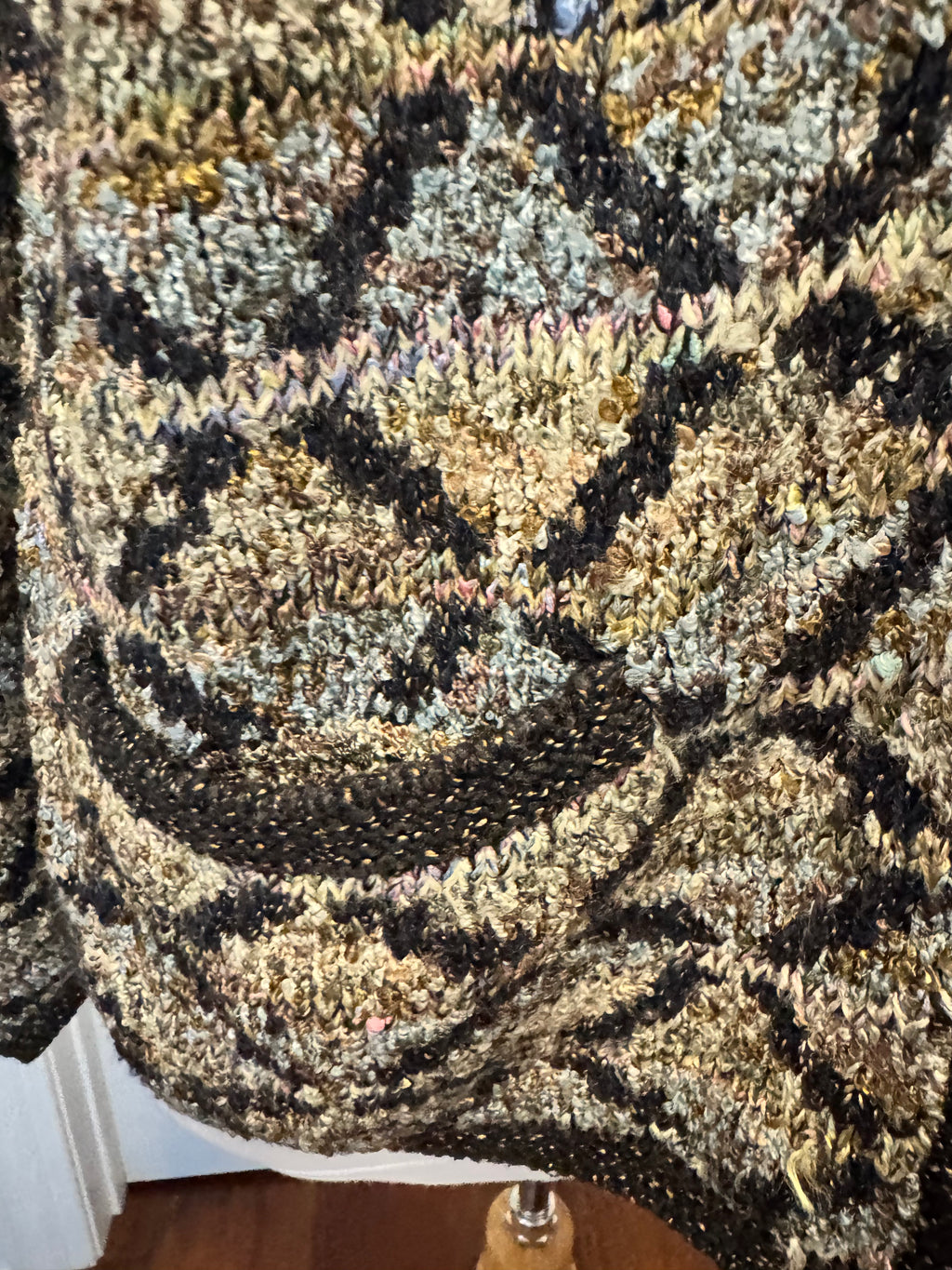 Vintage 90s South Cotton Hand Knit Cardigan M L Geometric Art to Wear Heavy