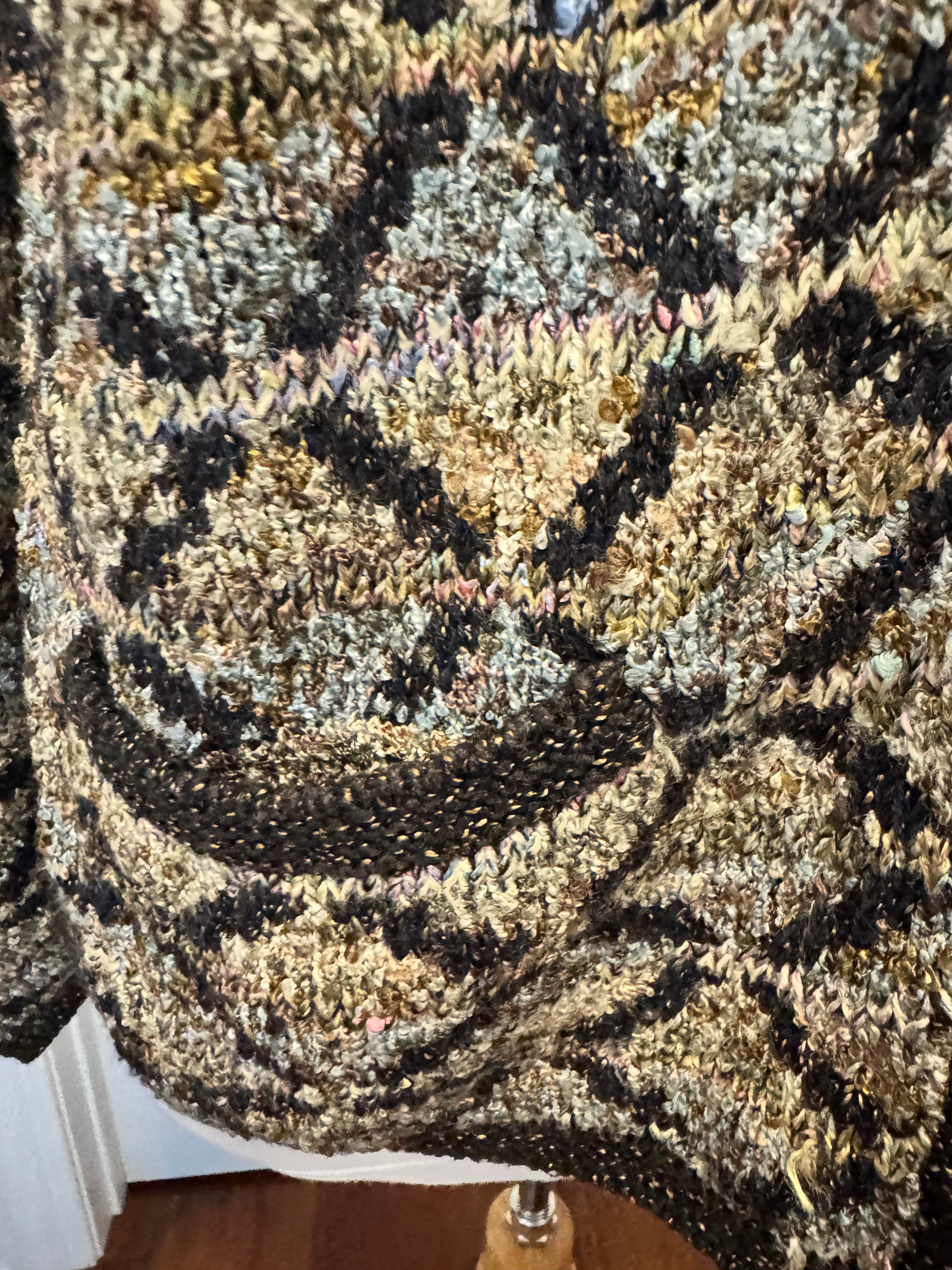 Vintage 90s South Cotton Hand Knit Cardigan M L Geometric Art to Wear Heavy
